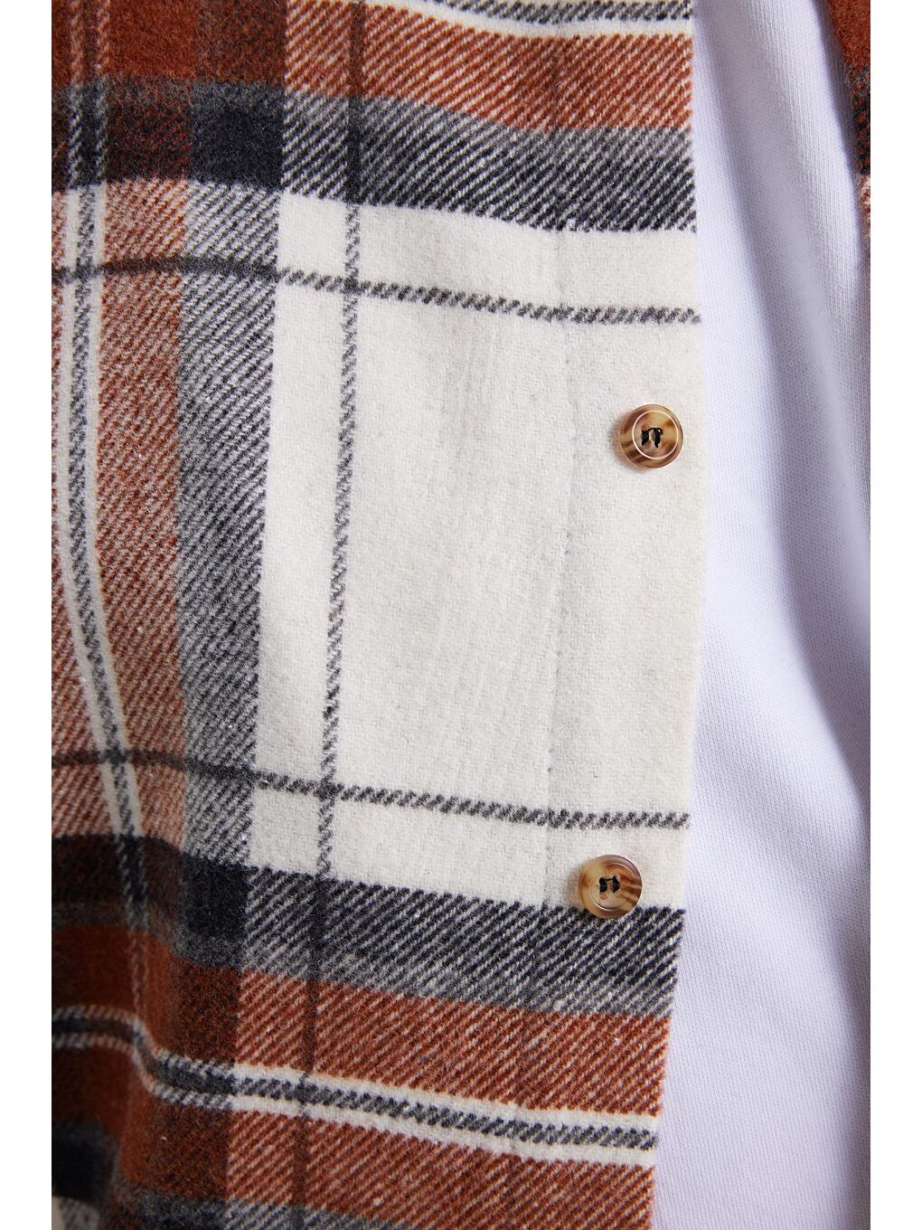 Ekru Erkek Slim Fit Dar Kesim Kareli Kışlık Oduncu Gömlek-4