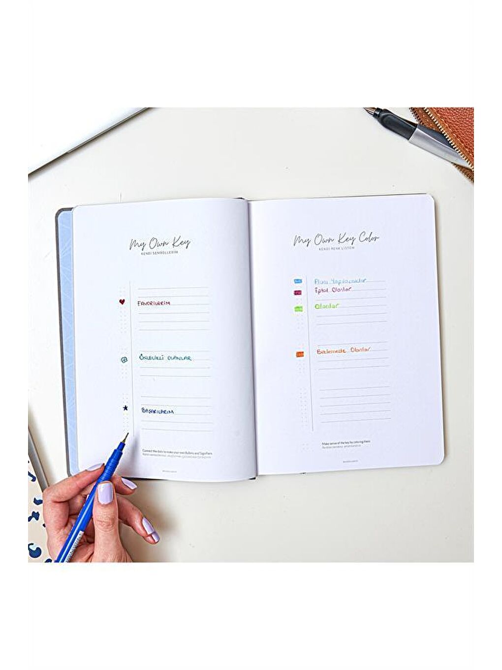 LE COLOR Karışık 17X24 Keten Noktalı Bullet Journal Defter Denizatı - 5