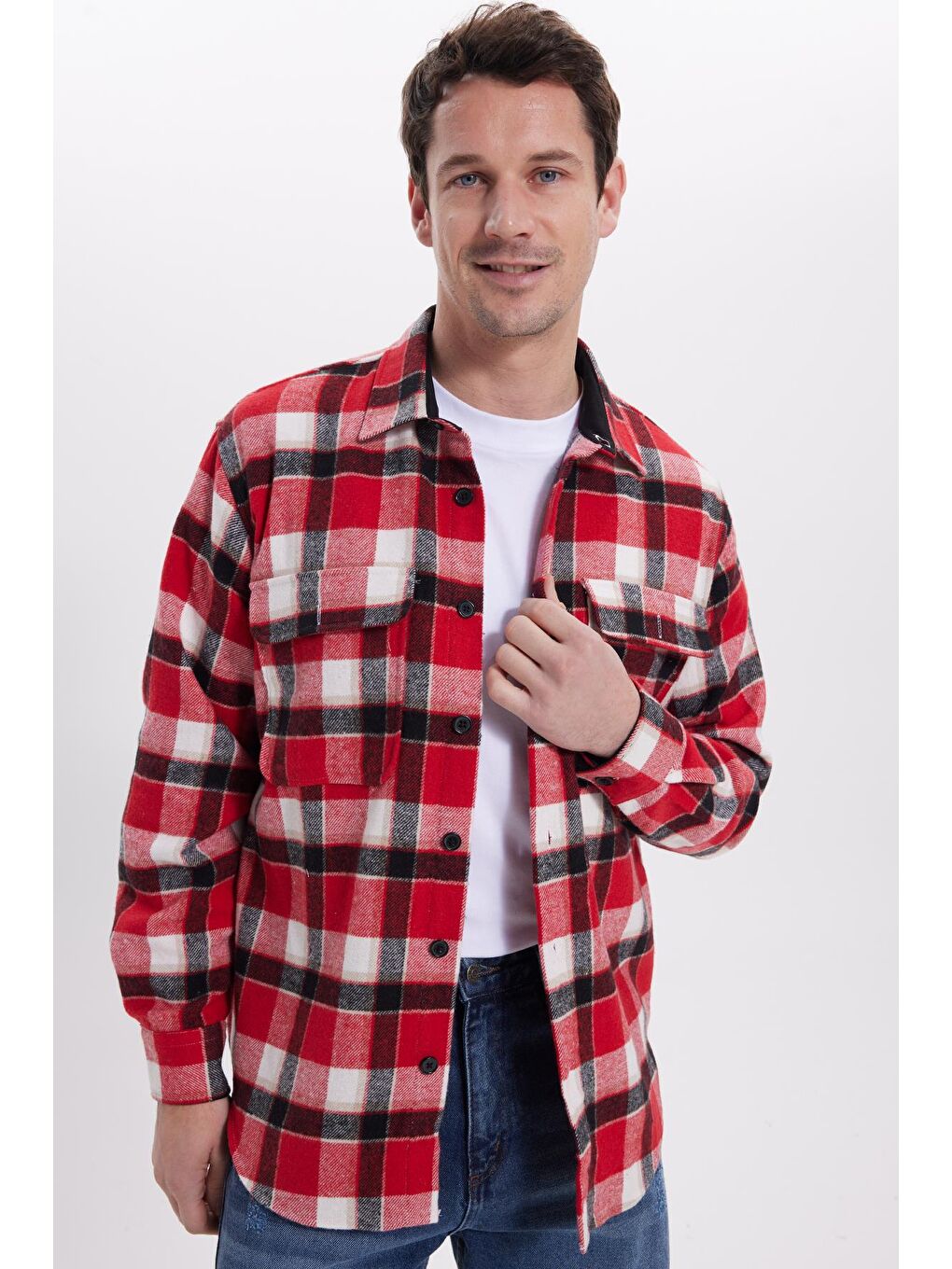 Karışık Erkek Relax Fit Rahat Kesim Çift Cepli Kışlık Oduncu Kareli Gömlek