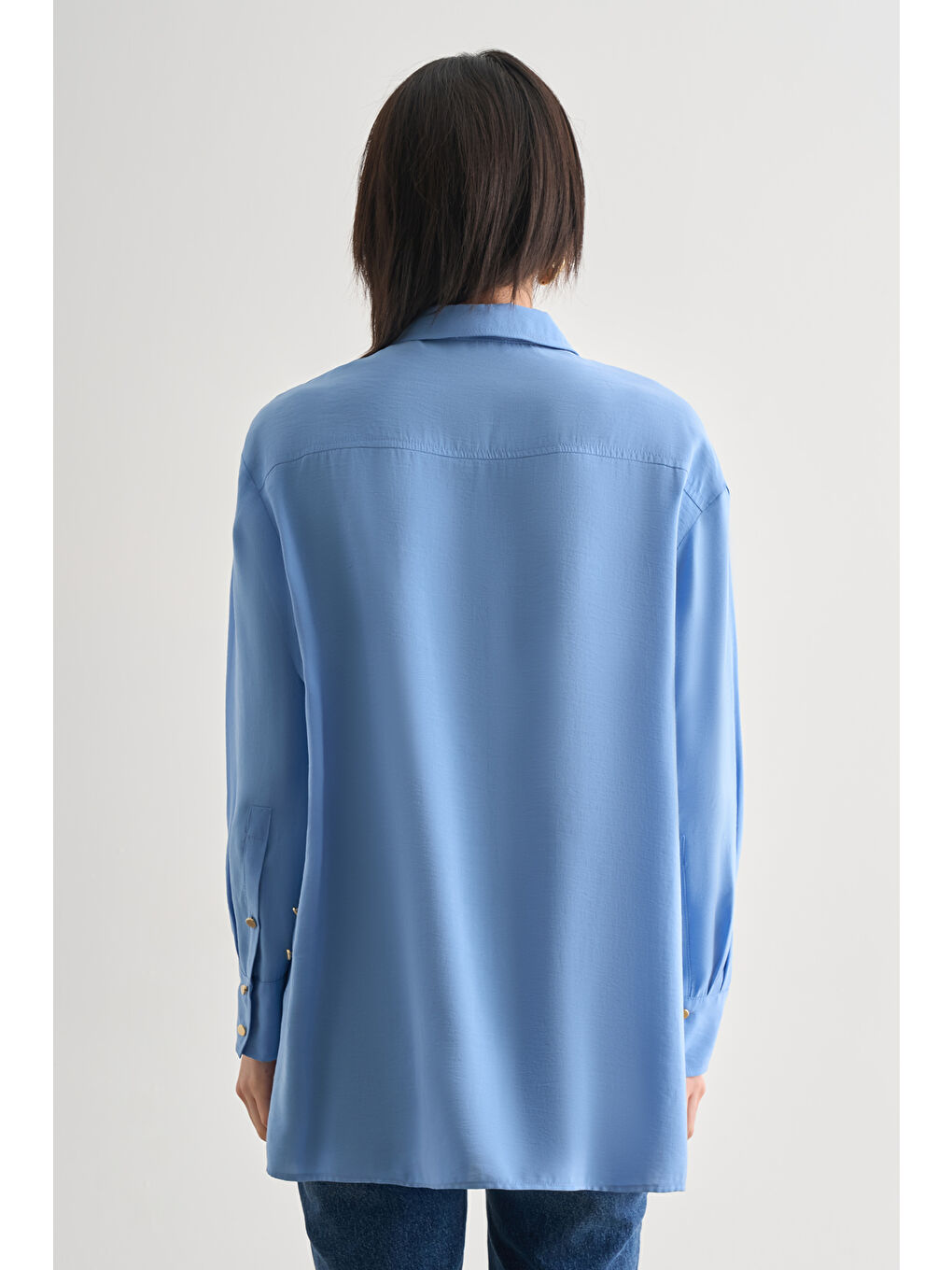 Yan Düğme Detaylı Premium Modal Mavi Tunik-3