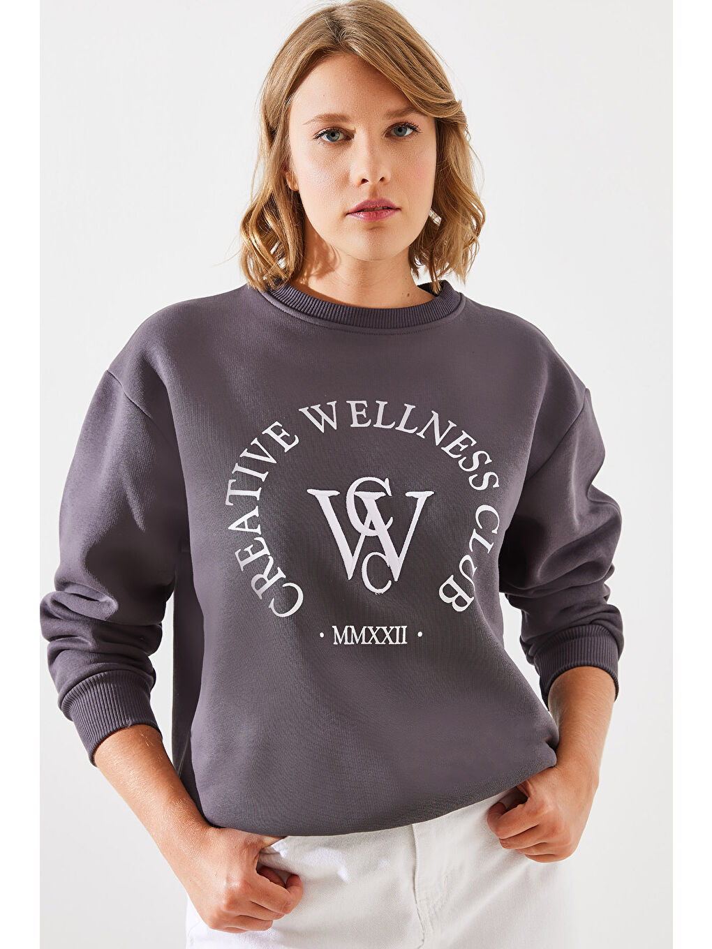 SHADE Füme Kadın Üç İplik Şardonlu Yazılı Sweatshirt MBHS