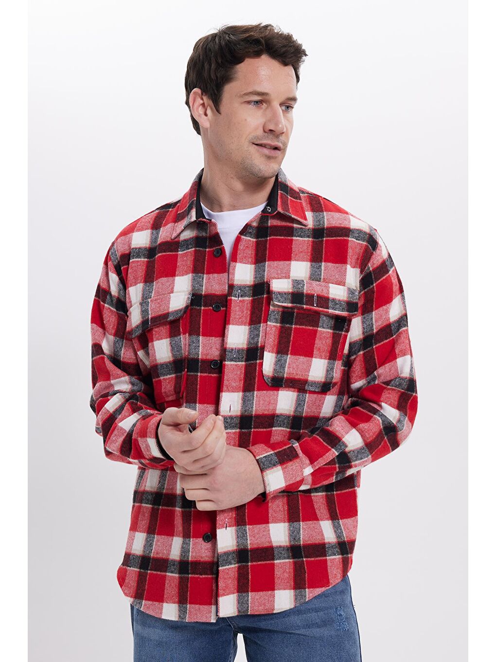 Karışık Erkek Relax Fit Rahat Kesim Çift Cepli Kışlık Oduncu Kareli Gömlek-4