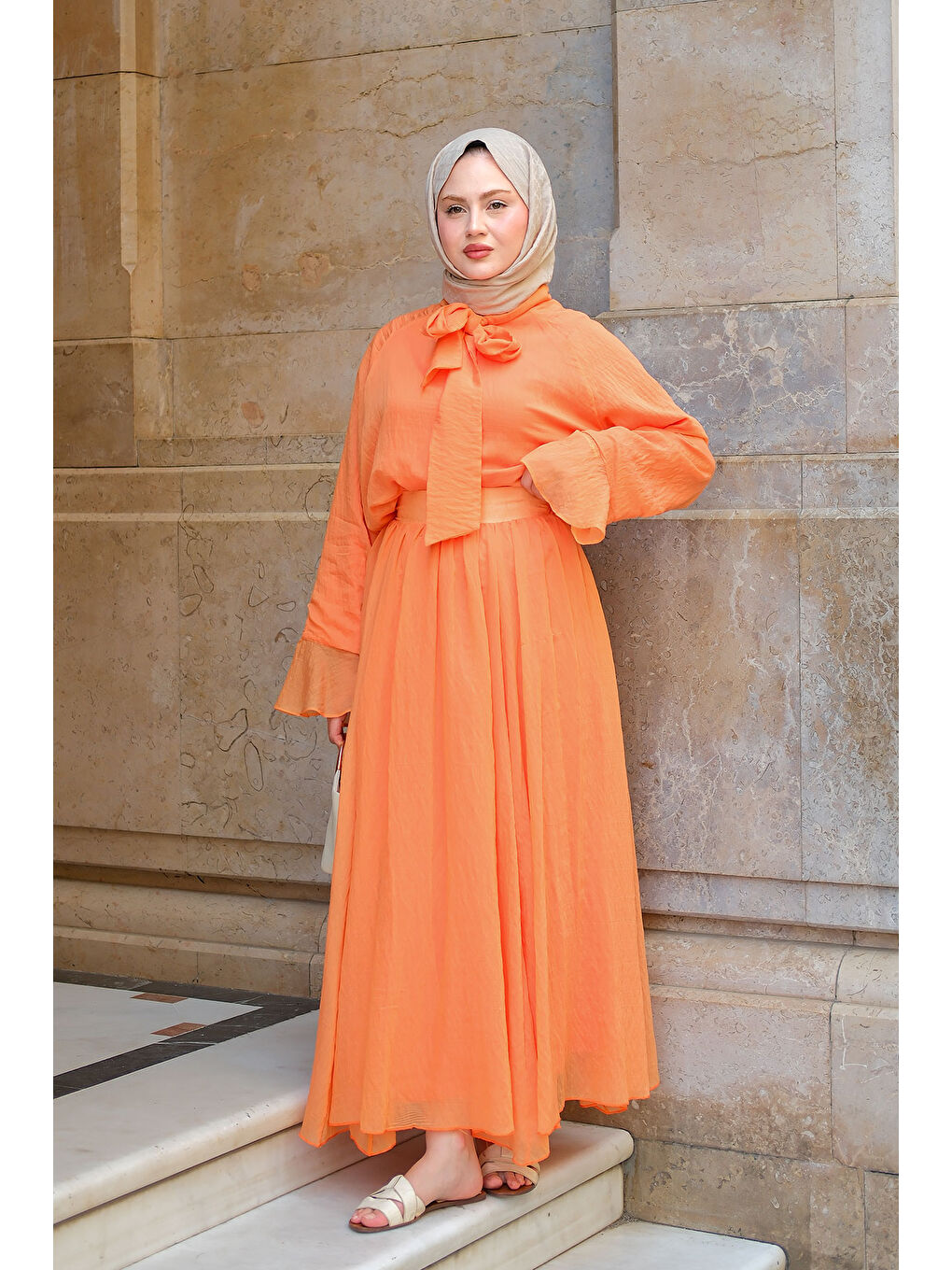 Kadın Tül Detay Bağlamalı İkili Takım Turuncu-1