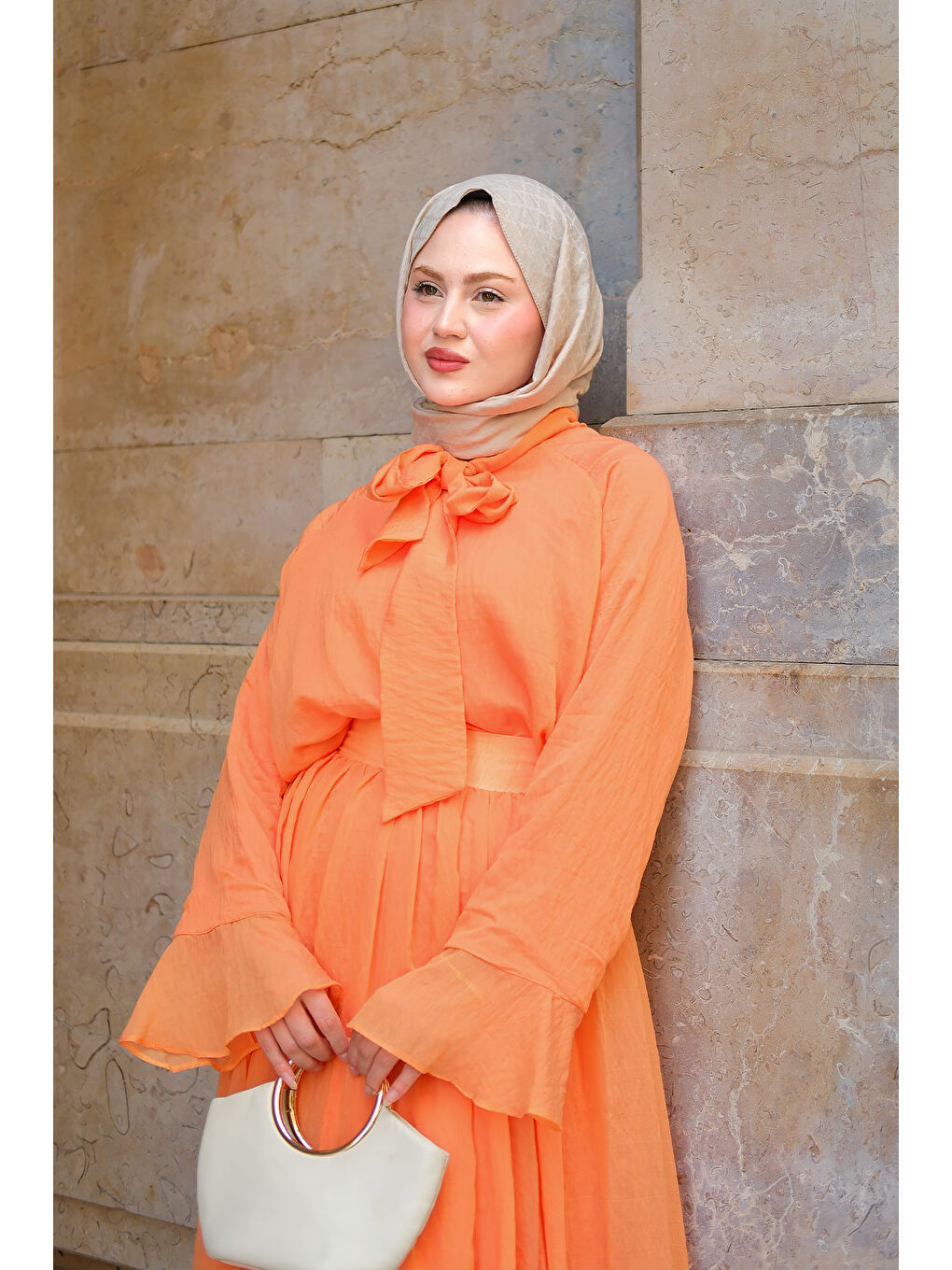 Kadın Tül Detay Bağlamalı İkili Takım Turuncu-2