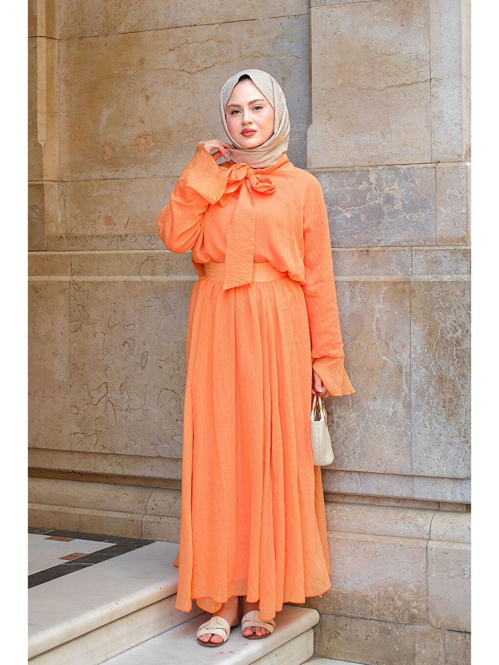 Kadın Tül Detay Bağlamalı İkili Takım Turuncu-3