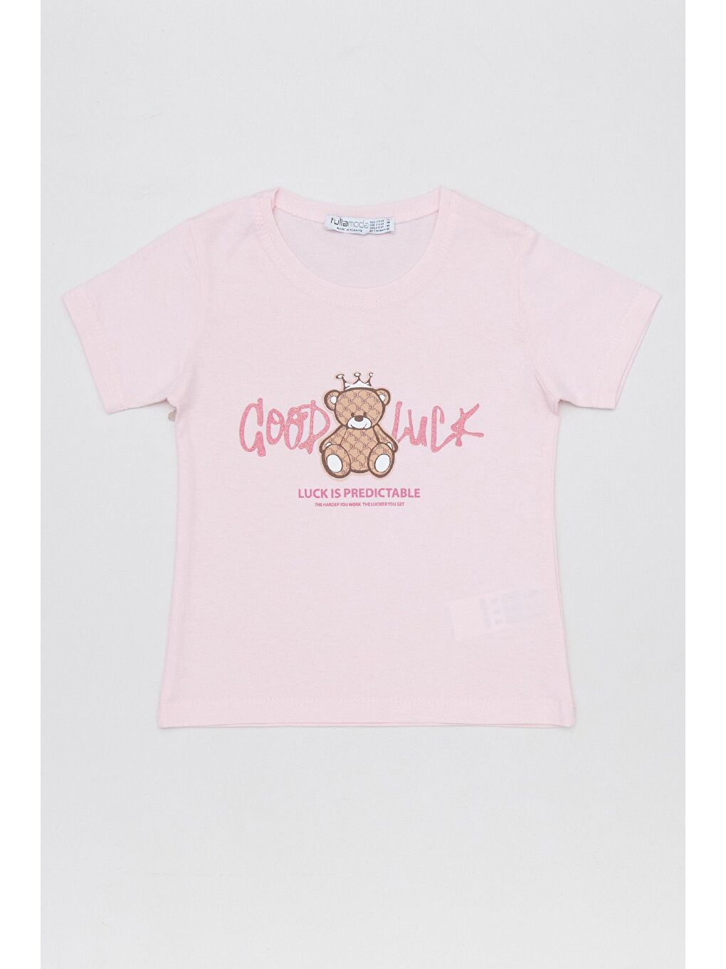 Pembe %100 Pamuk Ayıcık Baskılı Kız Çocuk Tişört