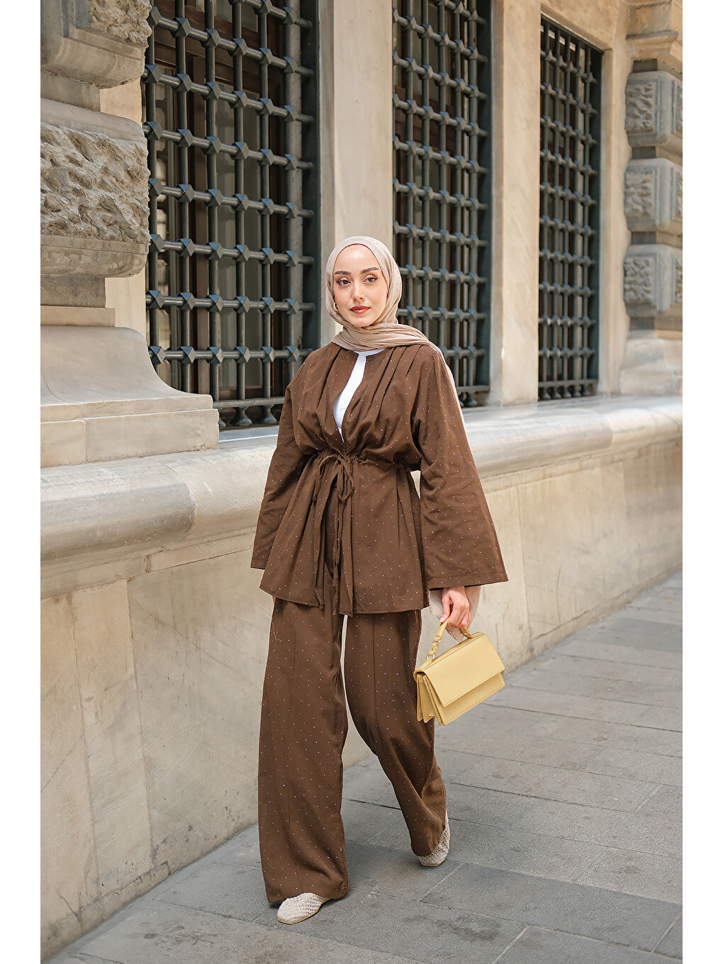 Kadın Taş Detaylı İkili Takım Kahverengi-2