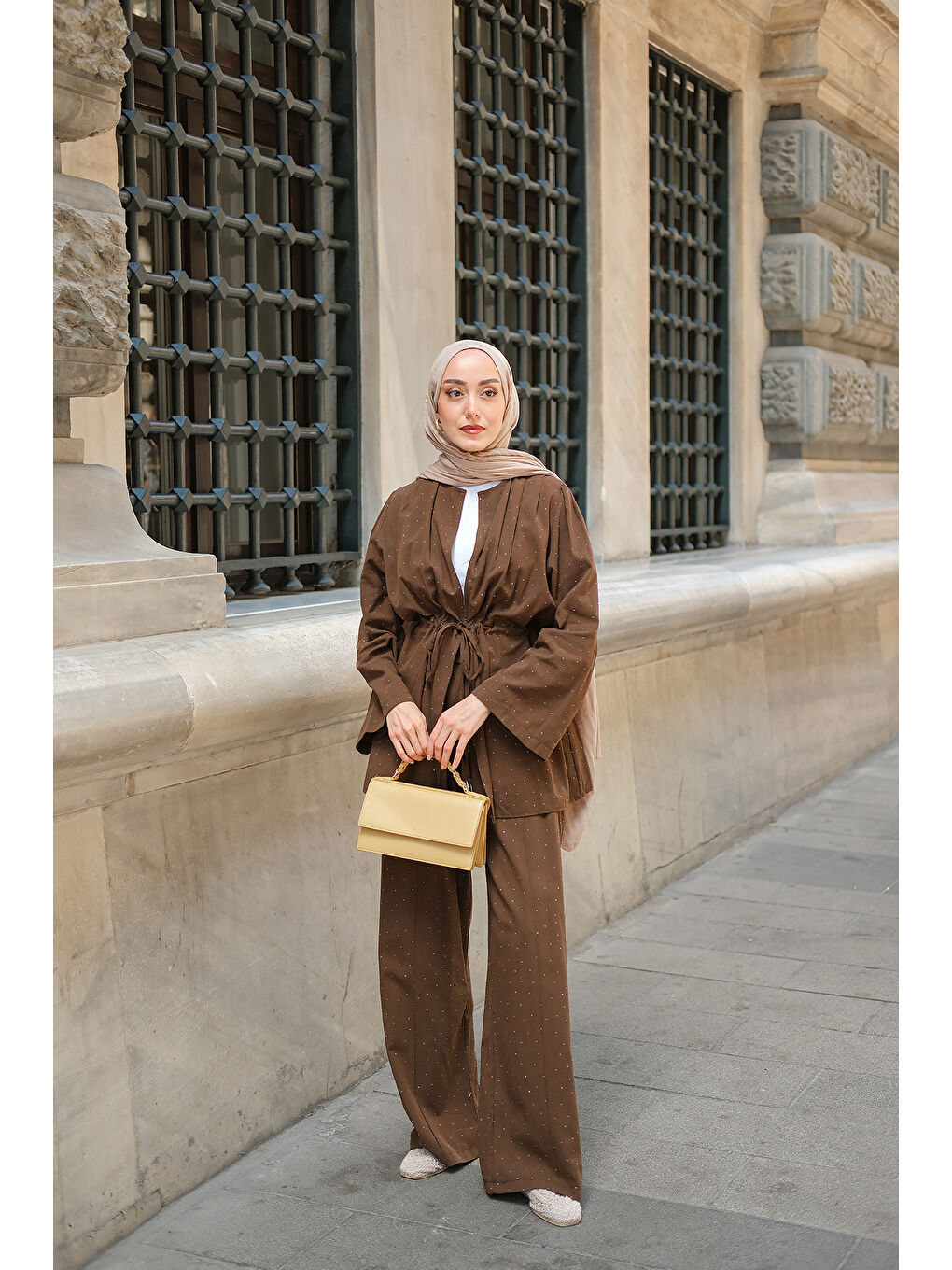 Kadın Taş Detaylı İkili Takım Kahverengi-3