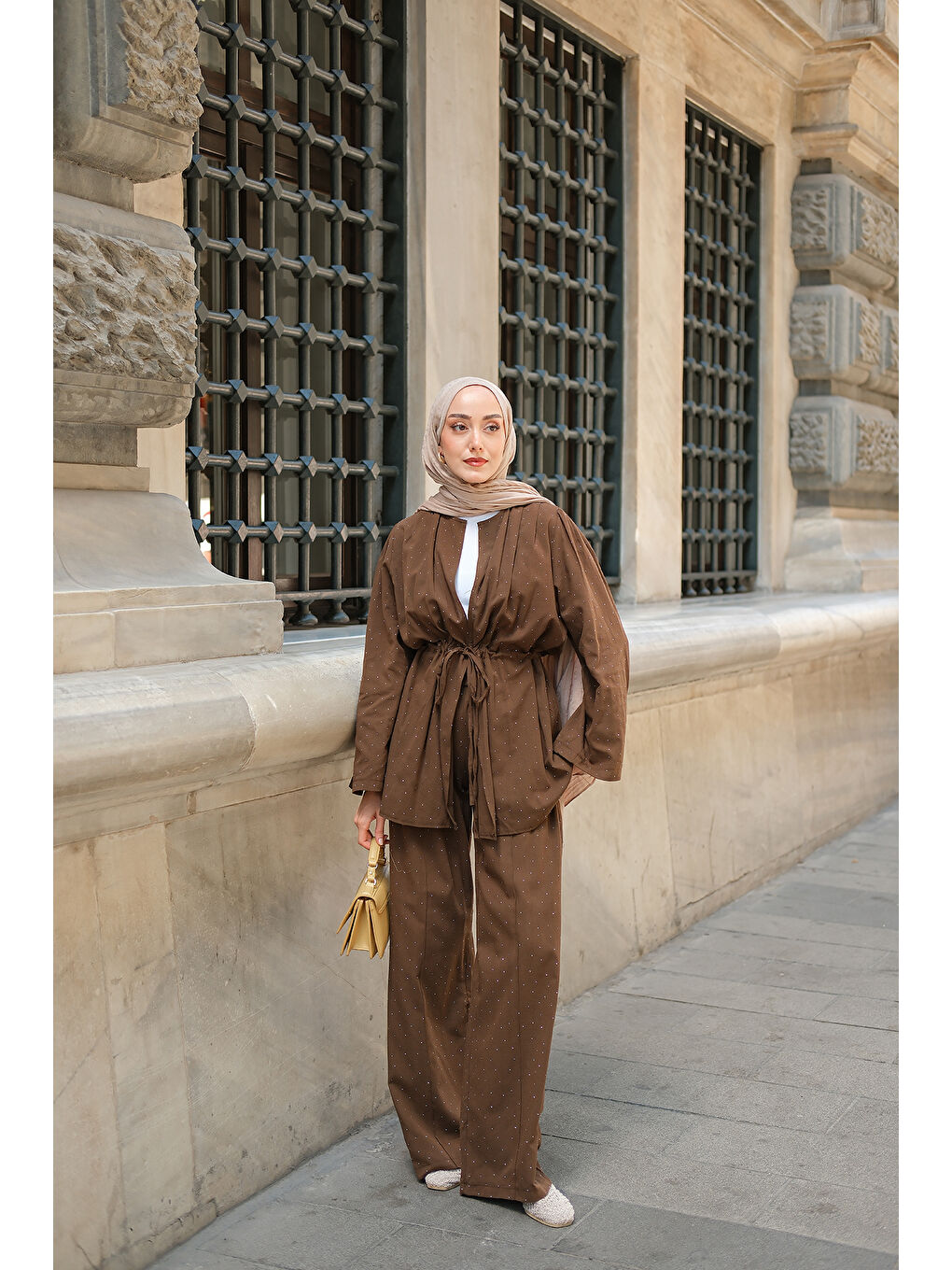 Kadın Taş Detaylı İkili Takım Kahverengi-4