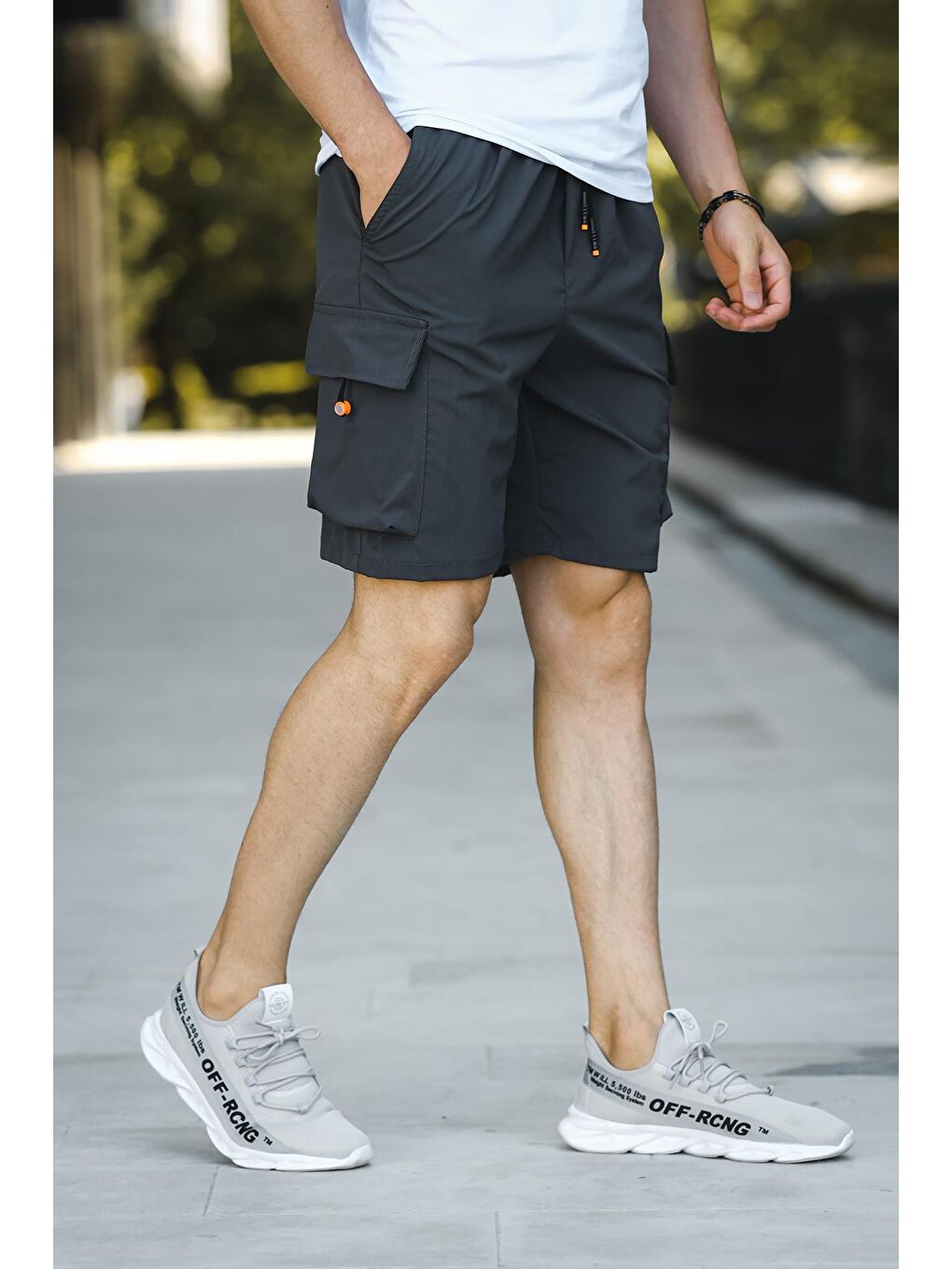 Gri Matta Baskılı Kort Paraşüt Kumaş Kargo Cep Erkek Şort-2