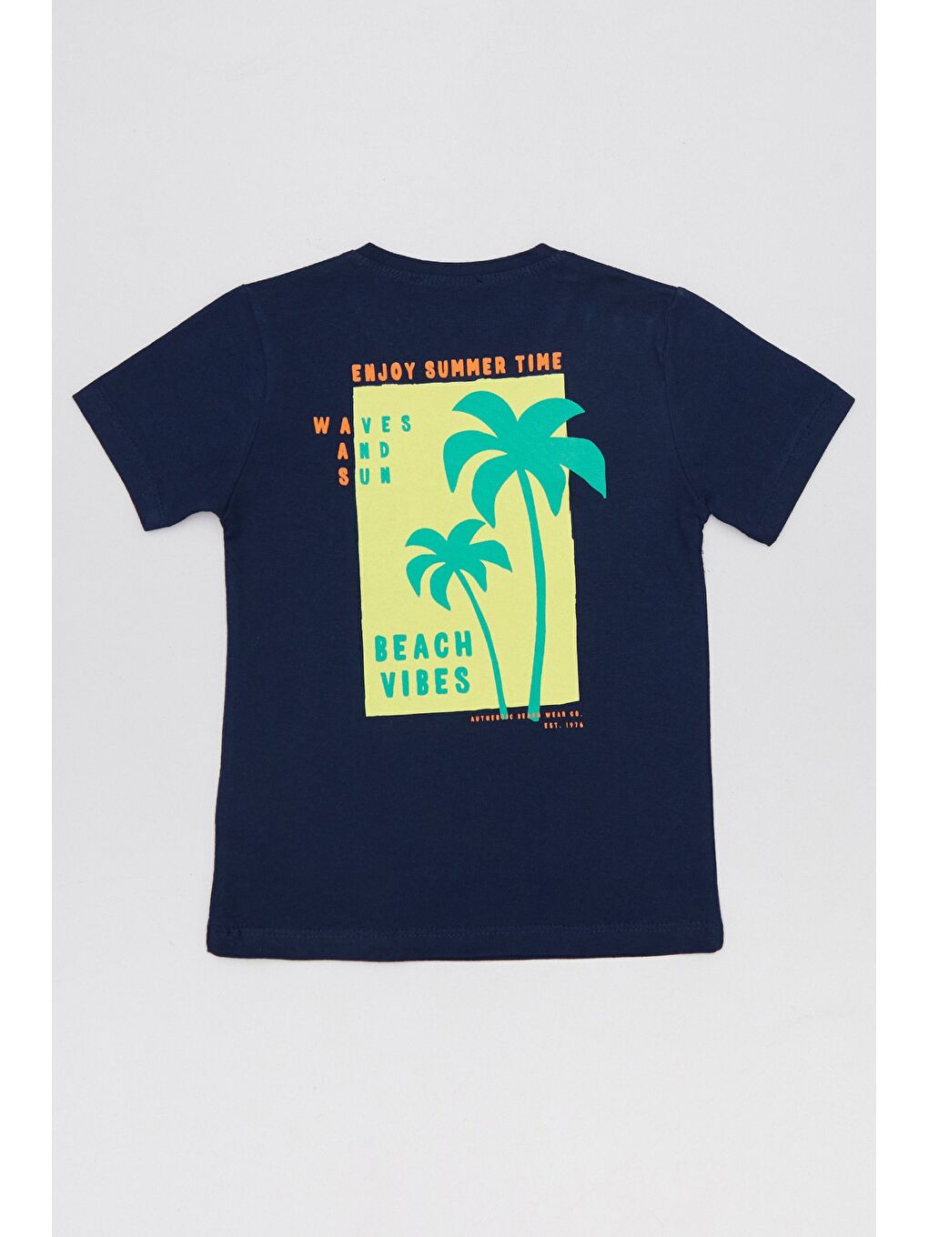 Lacivert %100 Pamuk Arkası Baskılı Erkek Çocuk Tişört-1