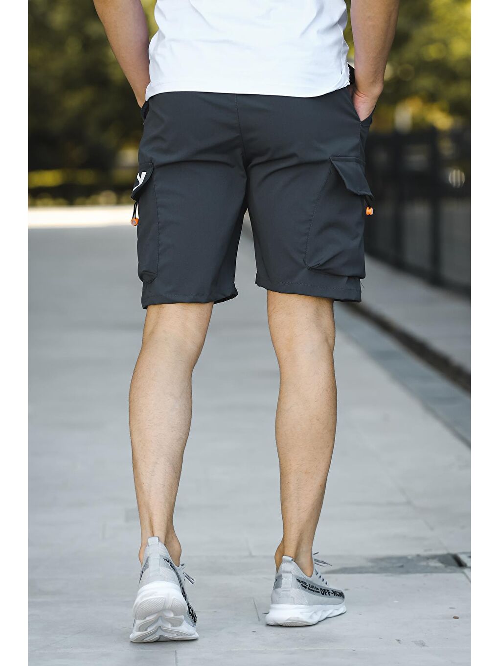 Gri Matta Baskılı Kort Paraşüt Kumaş Kargo Cep Erkek Şort-3