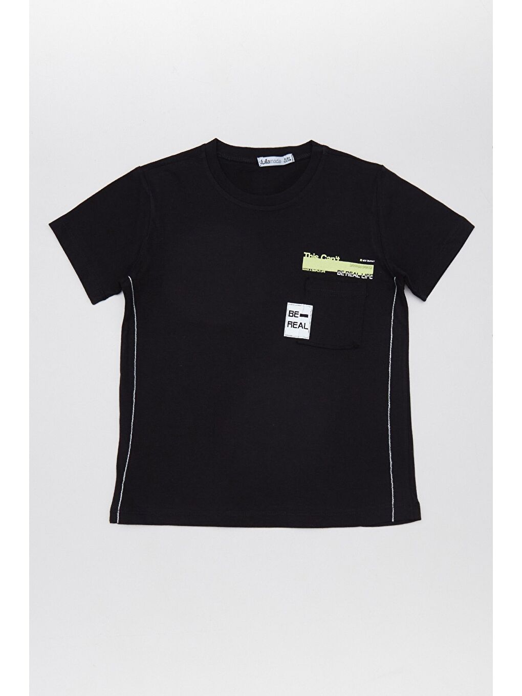 Siyah %100 Pamuk Yazı Baskılı Cepli Erkek Çocuk Tişört