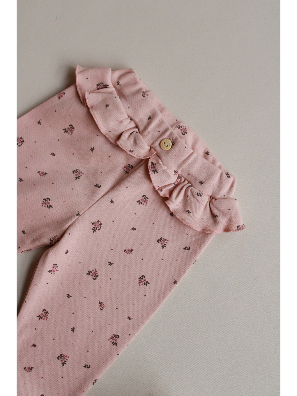 Pembe Gül Baskılı Bel Fırfırlı Kız Bebek Tayt-2