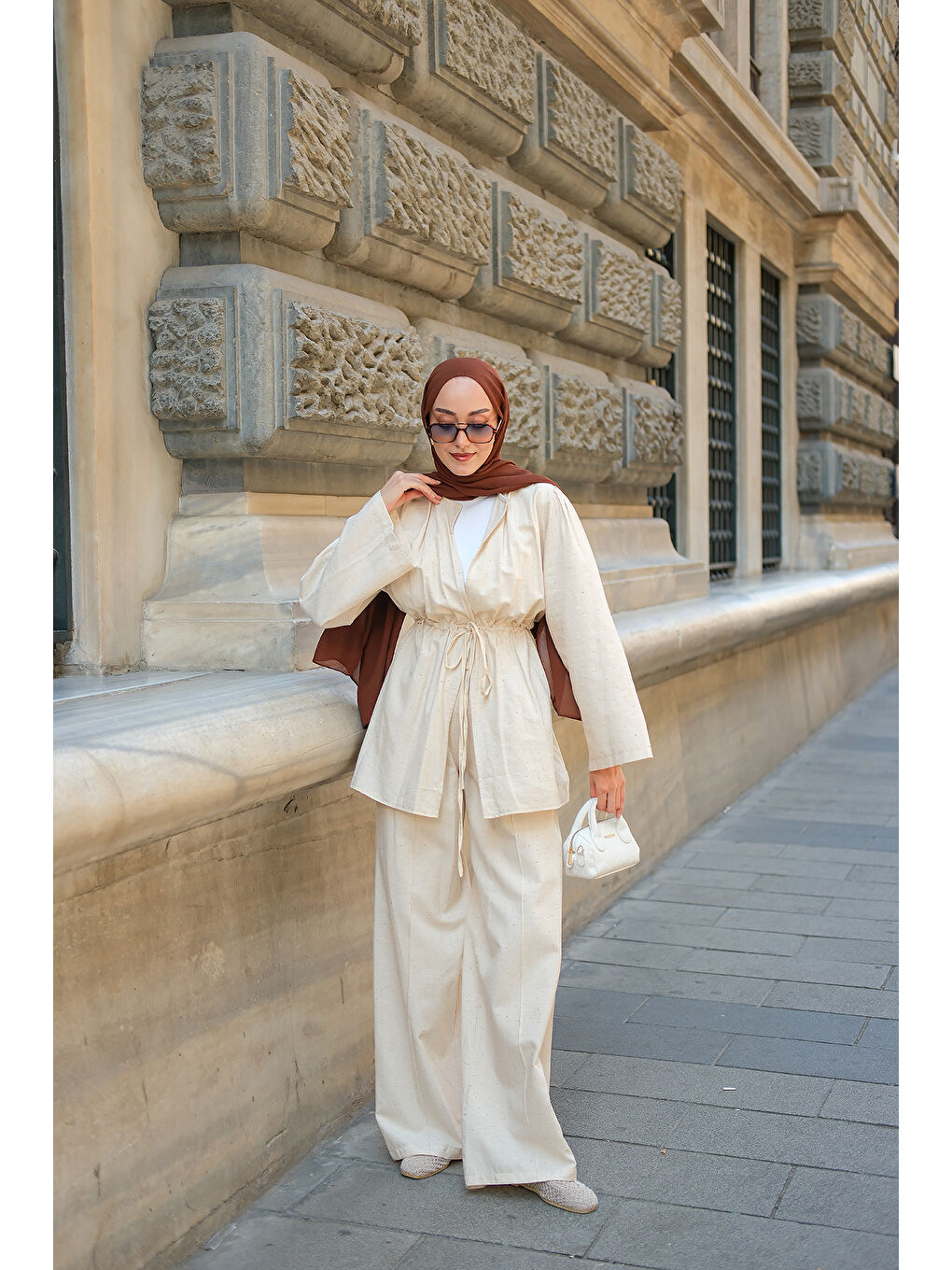 Ekru Kadın Taş Detaylı İkili Takım Krem-2