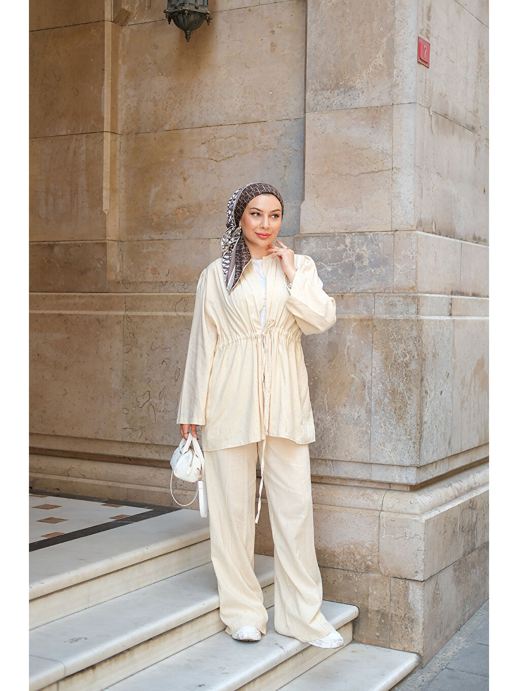 Kadın Taş Detaylı İkili Takım Bej-4