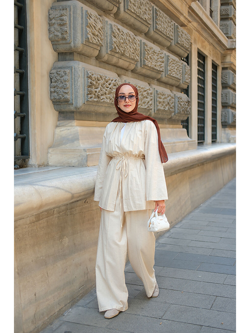 Ekru Kadın Taş Detaylı İkili Takım Krem-3