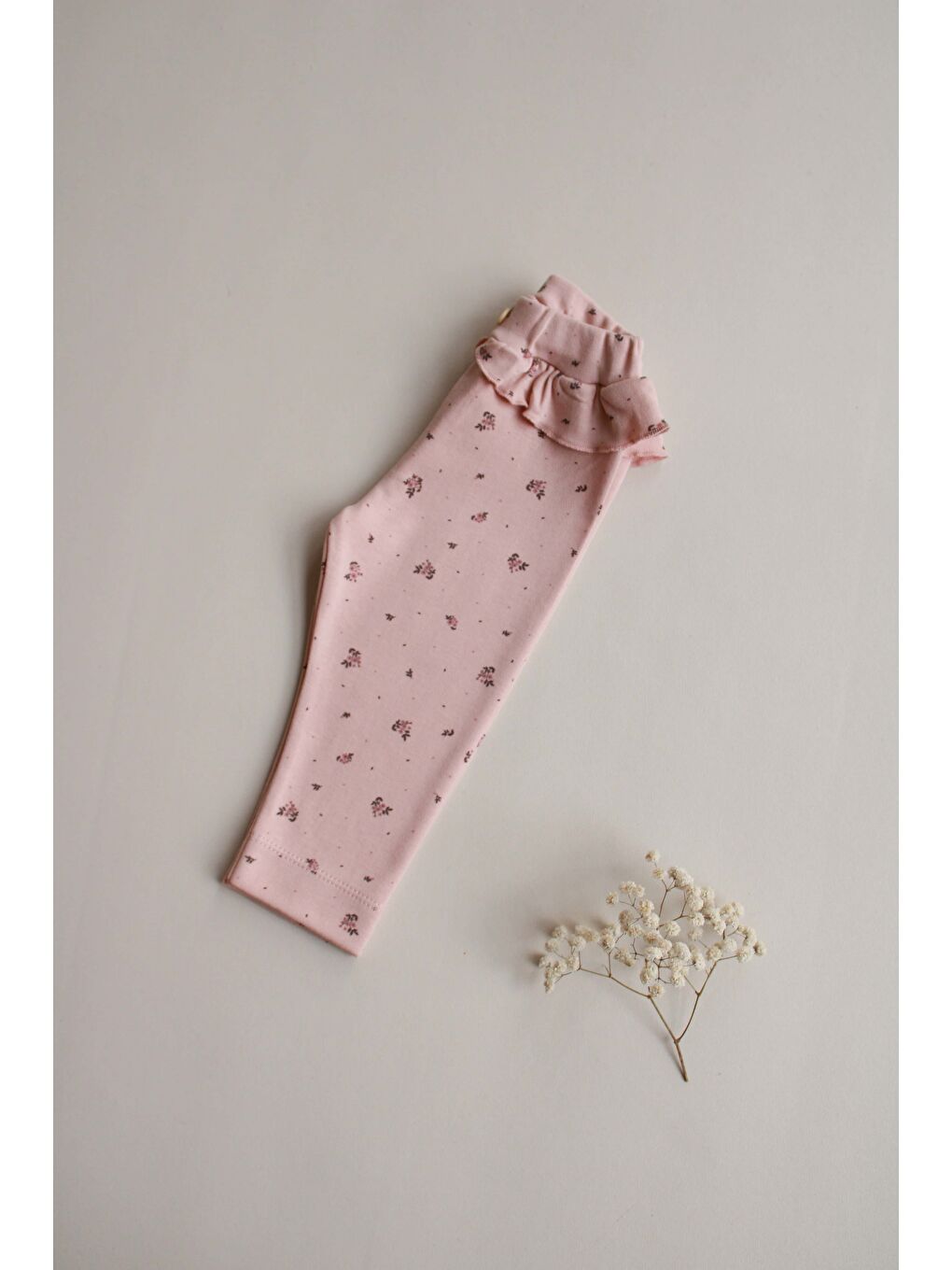 Pembe Gül Baskılı Bel Fırfırlı Kız Bebek Tayt-3