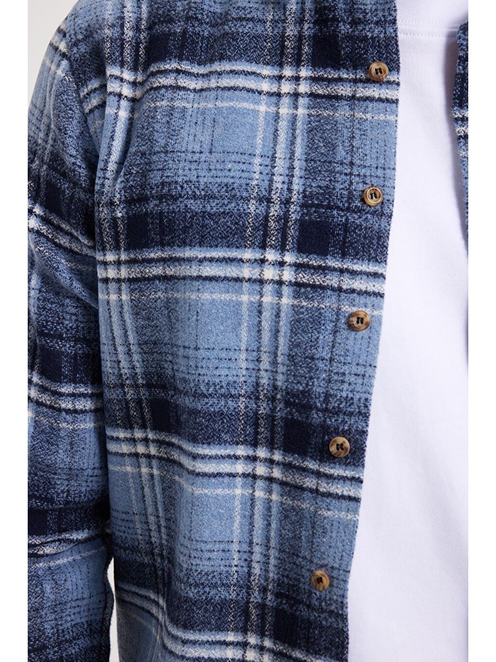 Mavi Erkek Slim Fit Dar Kesim Kareli Kışlık Oduncu Gömlek-3