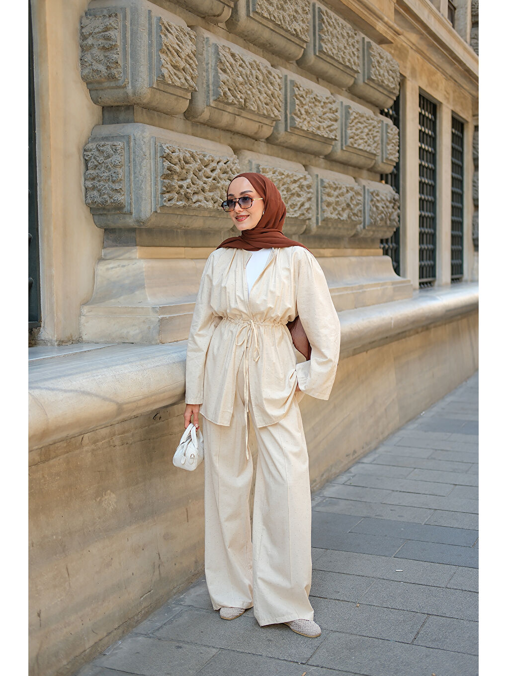 Ekru Kadın Taş Detaylı İkili Takım Krem-4