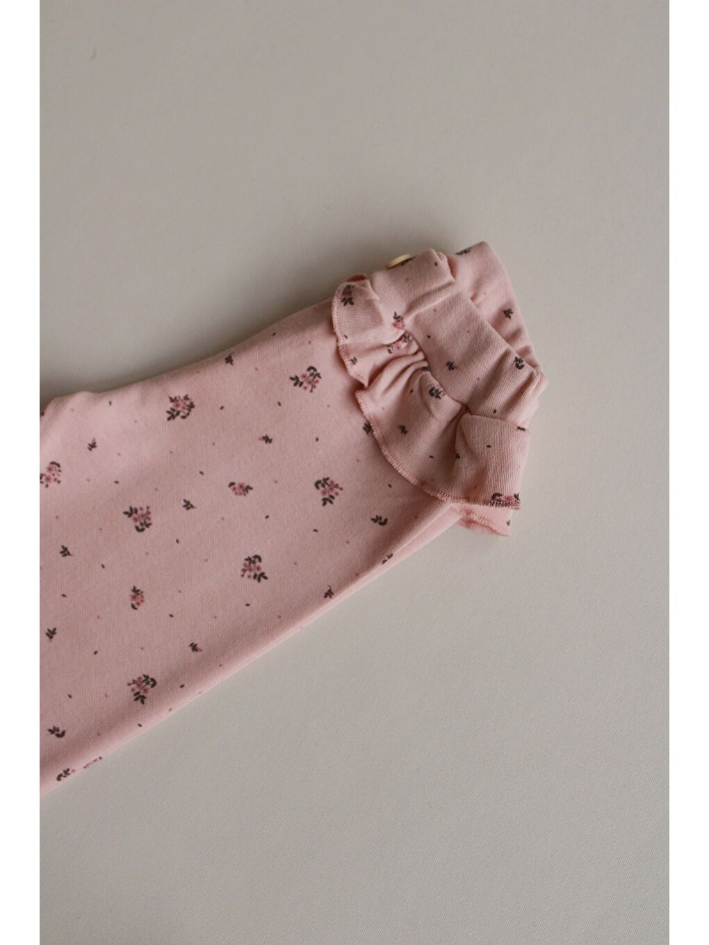 Pembe Gül Baskılı Bel Fırfırlı Kız Bebek Tayt-4