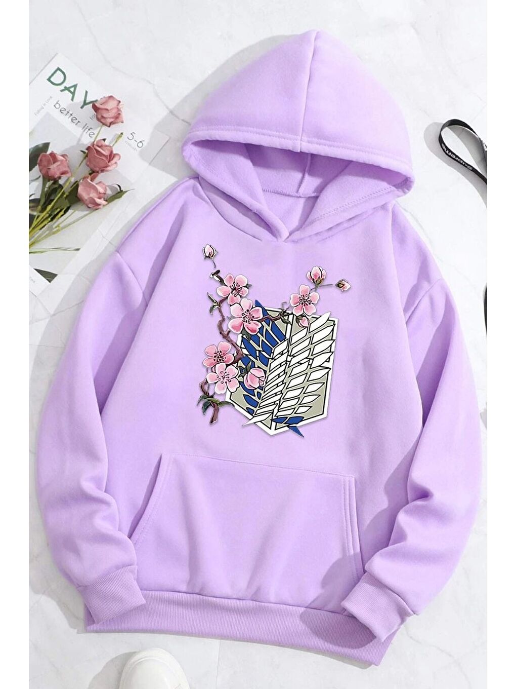 uyguntarz Lila Unisex Flowers Baskılı Sweatshirt