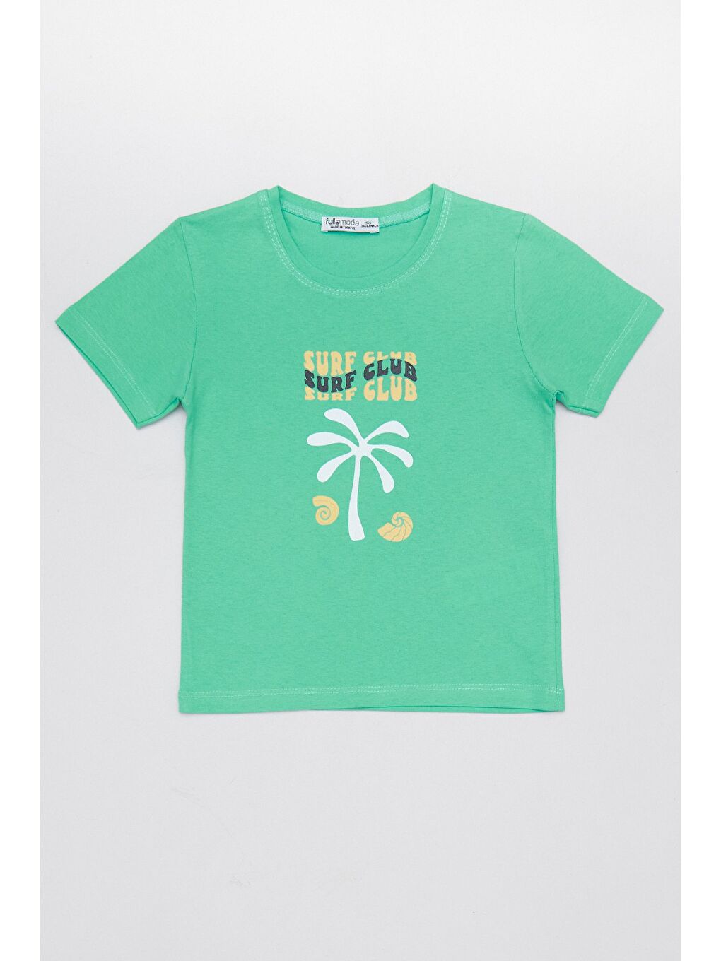 Yeşil %100 Pamuk Surf Club Yazı Baskılı Kız Çocuk Tişört