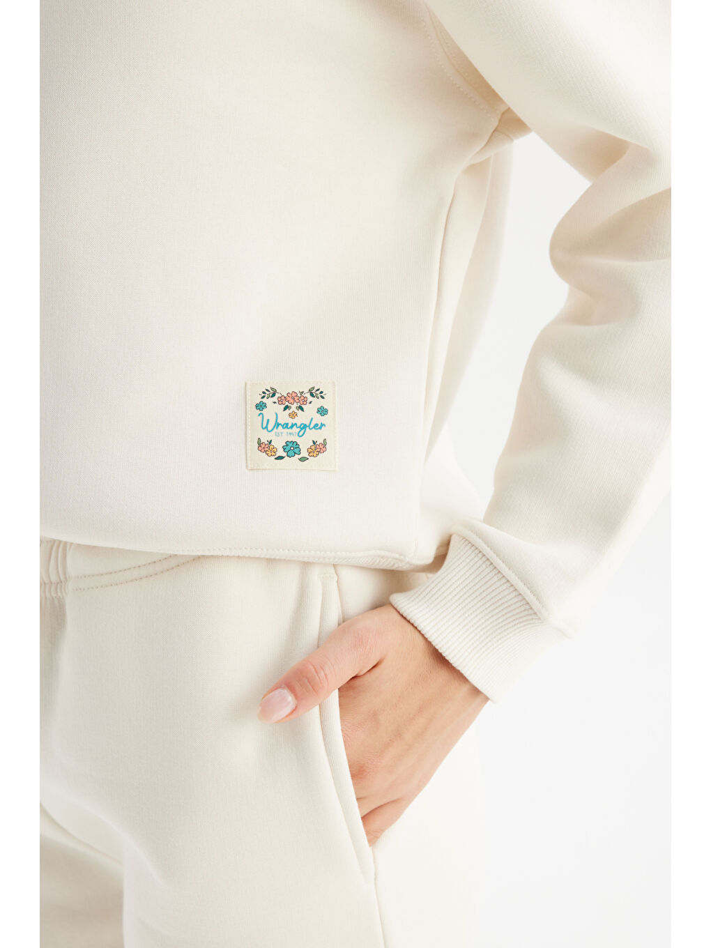 Relaxed Fit Geniş Kesim Bisiklet Yaka İçi Polarlı Ekru Sweatshirt-4