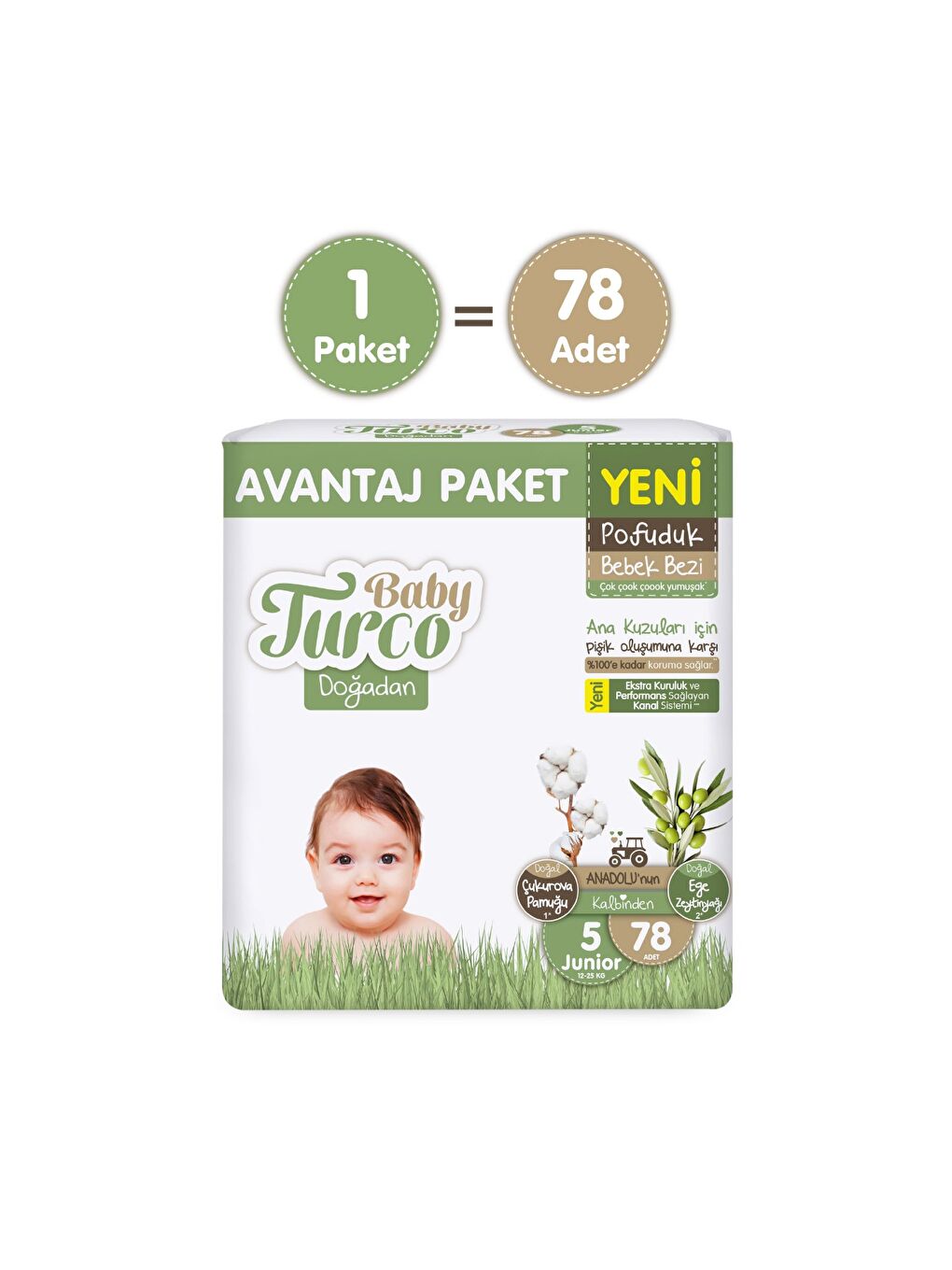 Doğadan Avantaj Paketi Pofuduk Bebek Bezi 5 Numara Junior 78 Adet-1