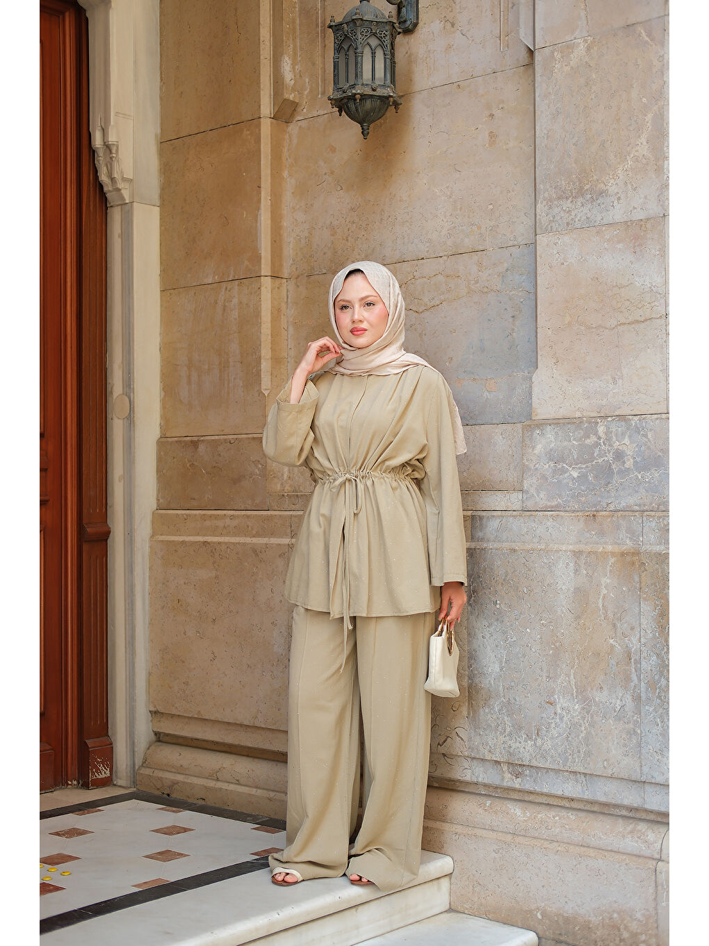 Kadın Taş Detaylı İkili Takım Küf Yeşil