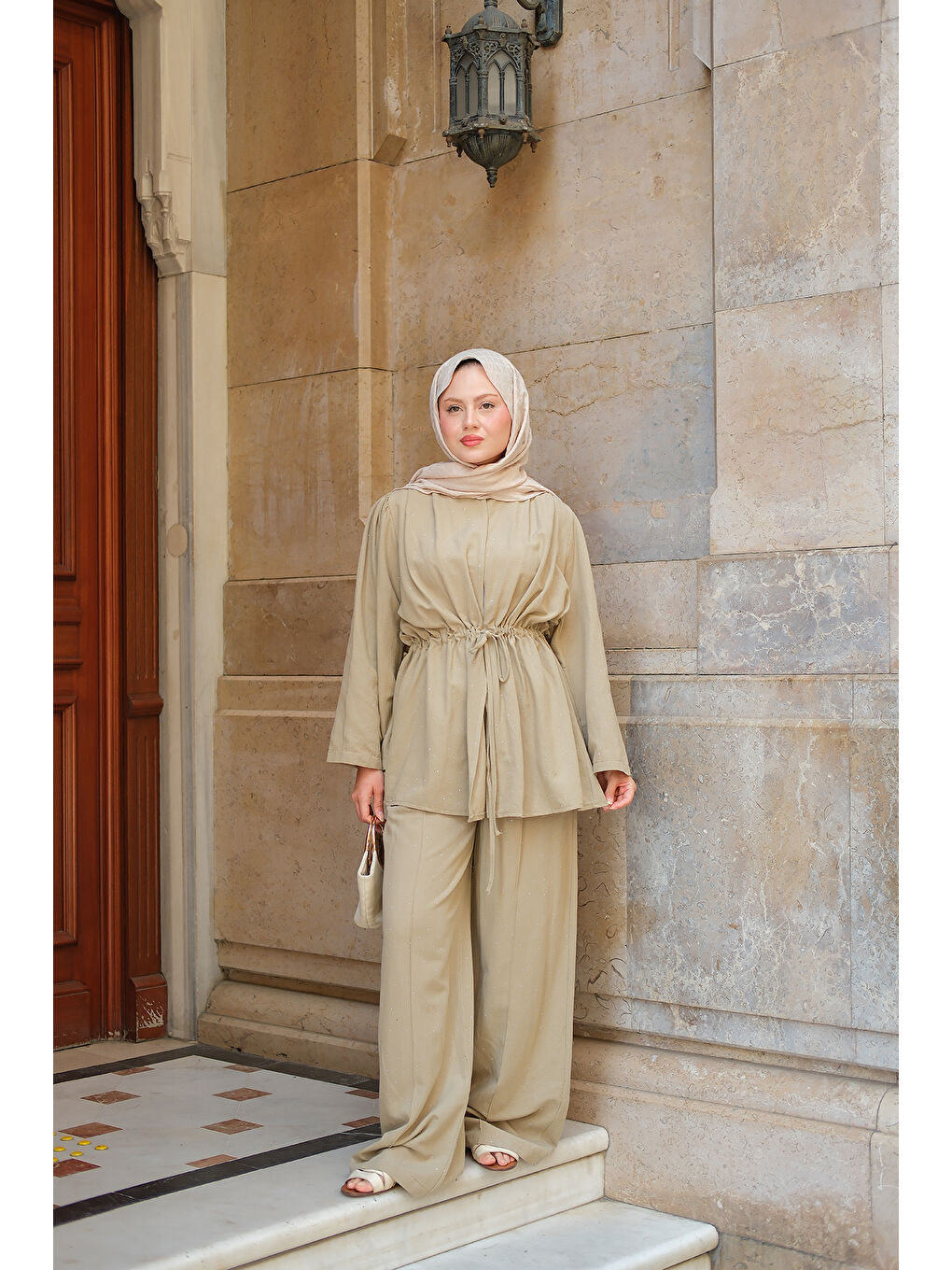 Kadın Taş Detaylı İkili Takım Küf Yeşil-1