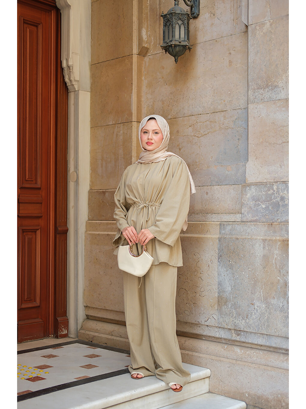 Kadın Taş Detaylı İkili Takım Küf Yeşil-2