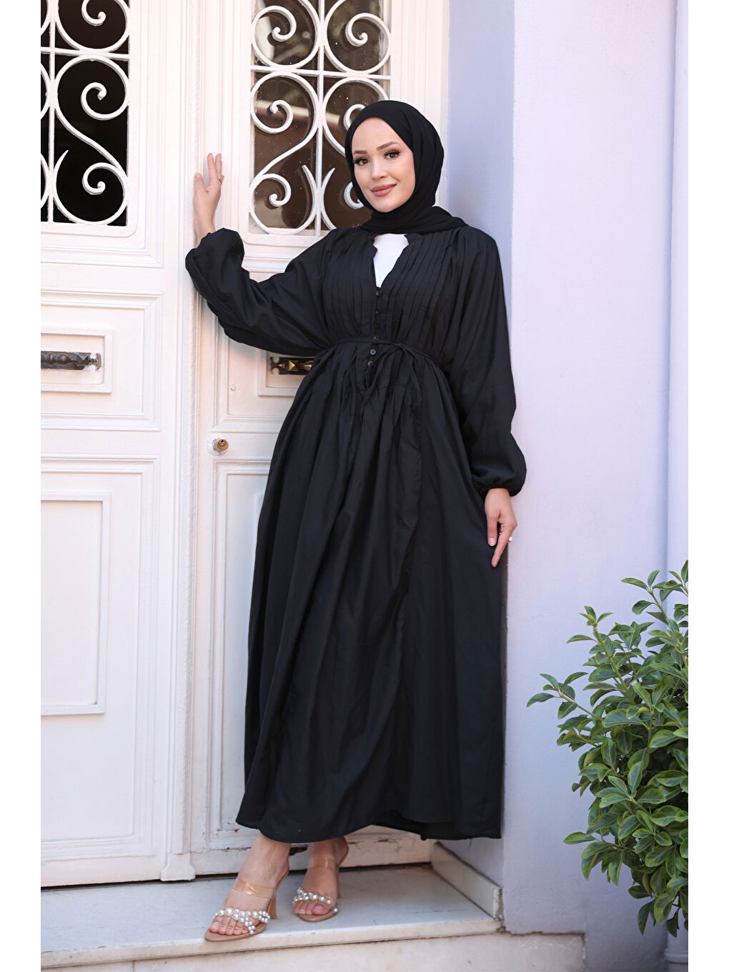 Kadın Ön Büzgülü Elbise  Siyah