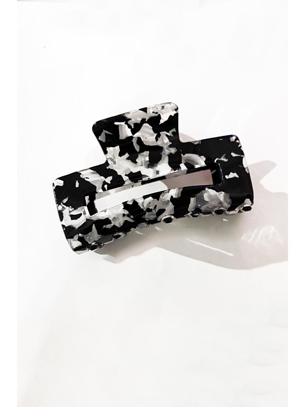 Milky Moo Siyah Beyaz Mermer Desenli Lüks Asetat Dikdörtgen Toka