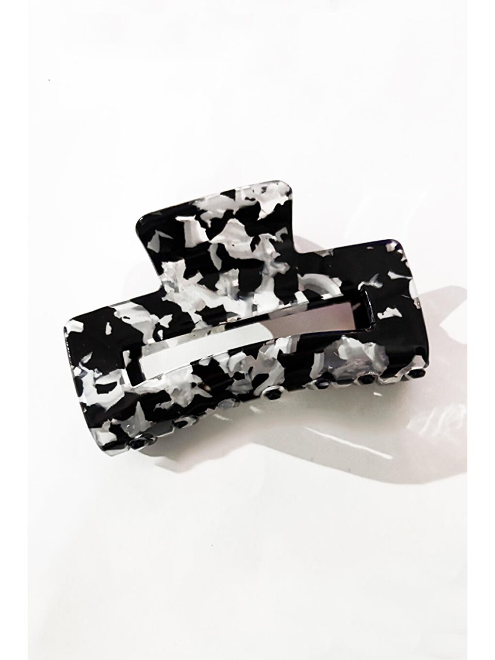 Milky Moo Siyah Beyaz Mermer Desenli Lüks Asetat Dikdörtgen Toka-2