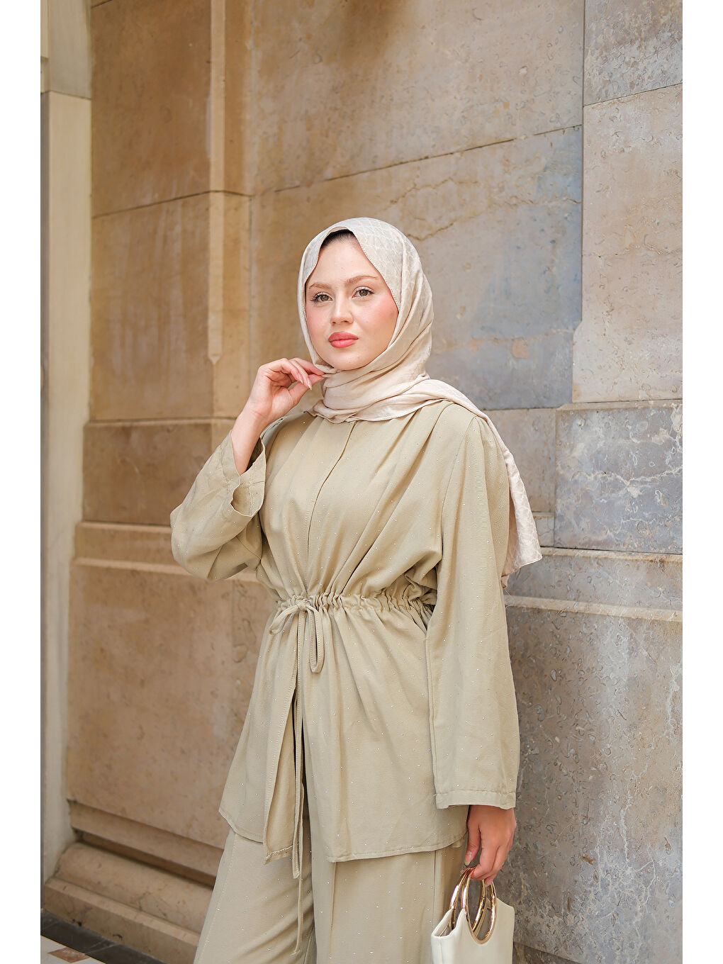 Kadın Taş Detaylı İkili Takım Küf Yeşil-4