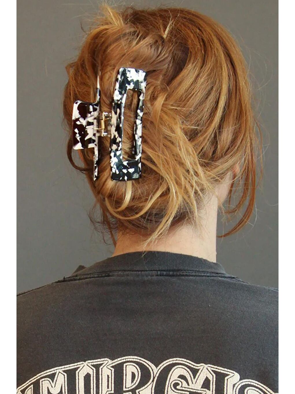 Milky Moo Siyah Beyaz Mermer Desenli Lüks Asetat Dikdörtgen Toka-3