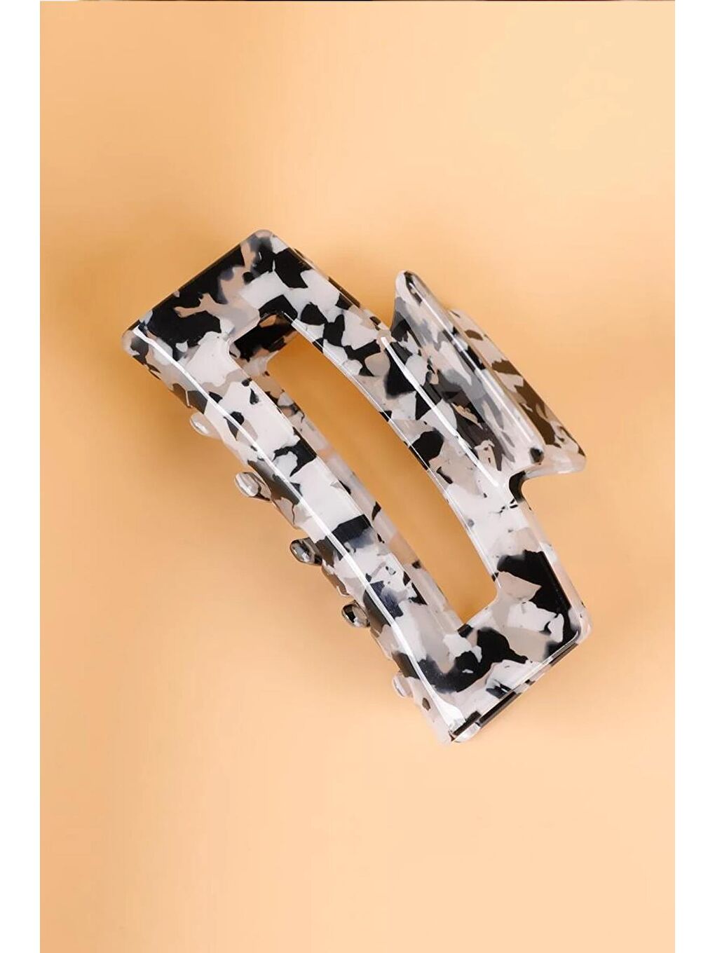 Milky Moo Siyah Beyaz Mermer Desenli Lüks Asetat Dikdörtgen Toka-5