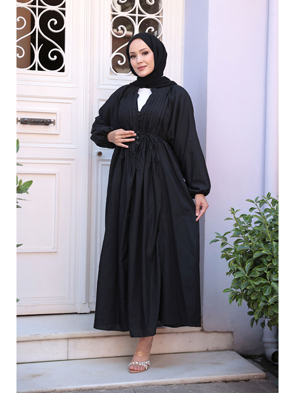 Kadın Ön Büzgülü Elbise  Siyah-2