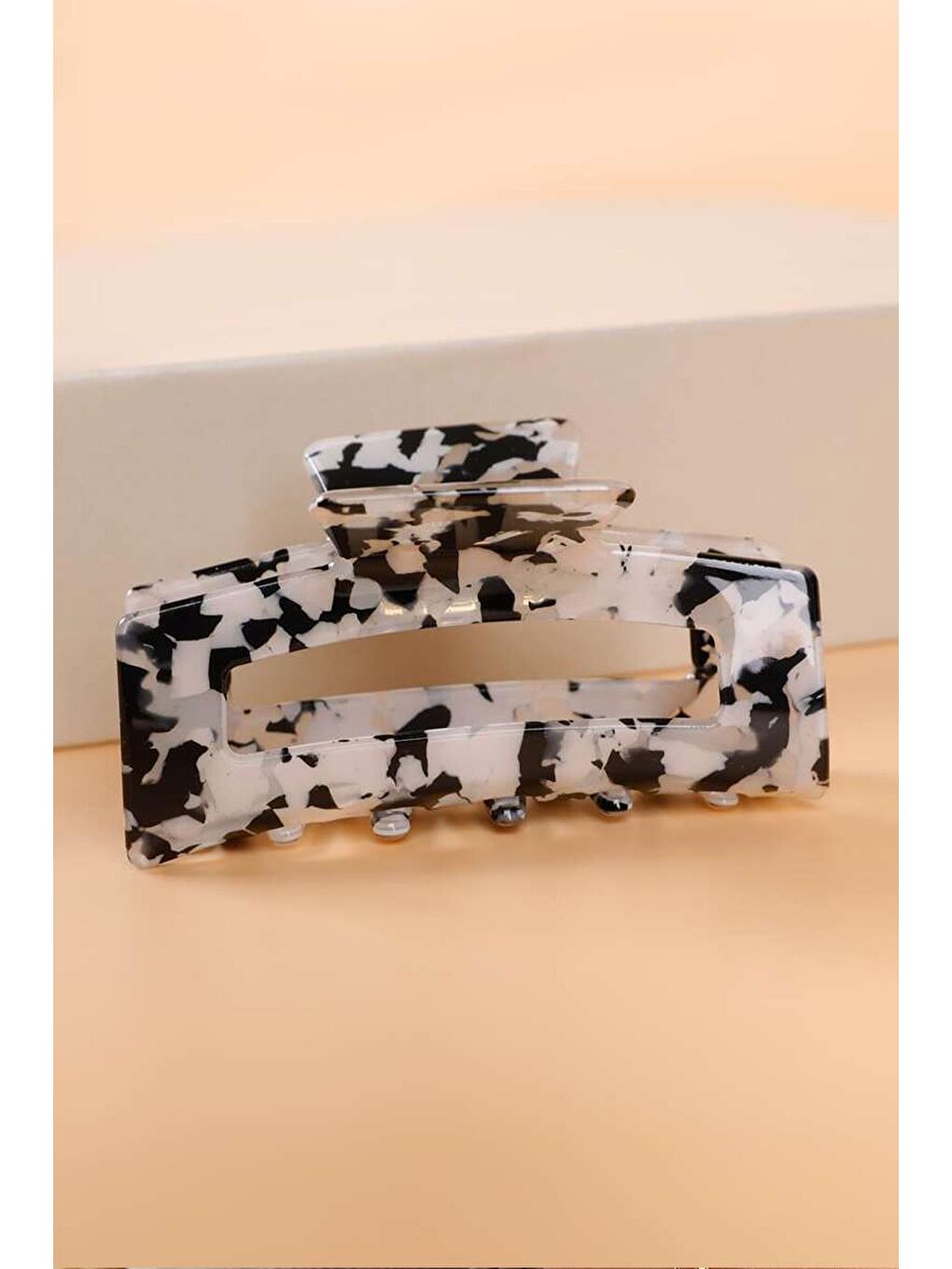 Milky Moo Siyah Beyaz Mermer Desenli Lüks Asetat Dikdörtgen Toka-6