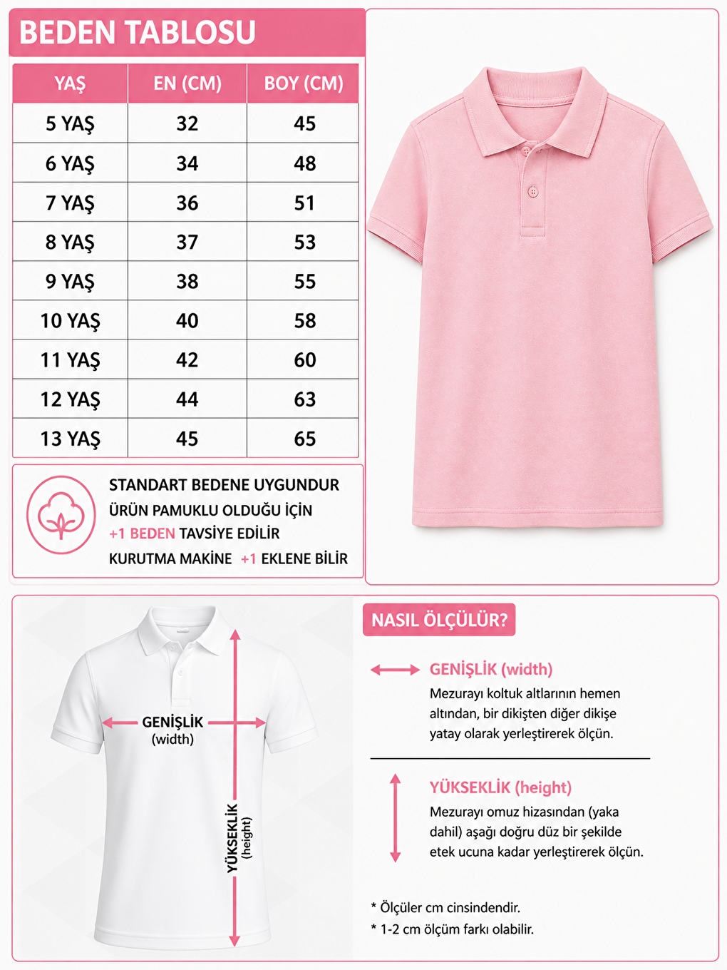 Pembe Kids Polo Yaka Basic Kısa Kollu Unisex Çocuk Tişört-1