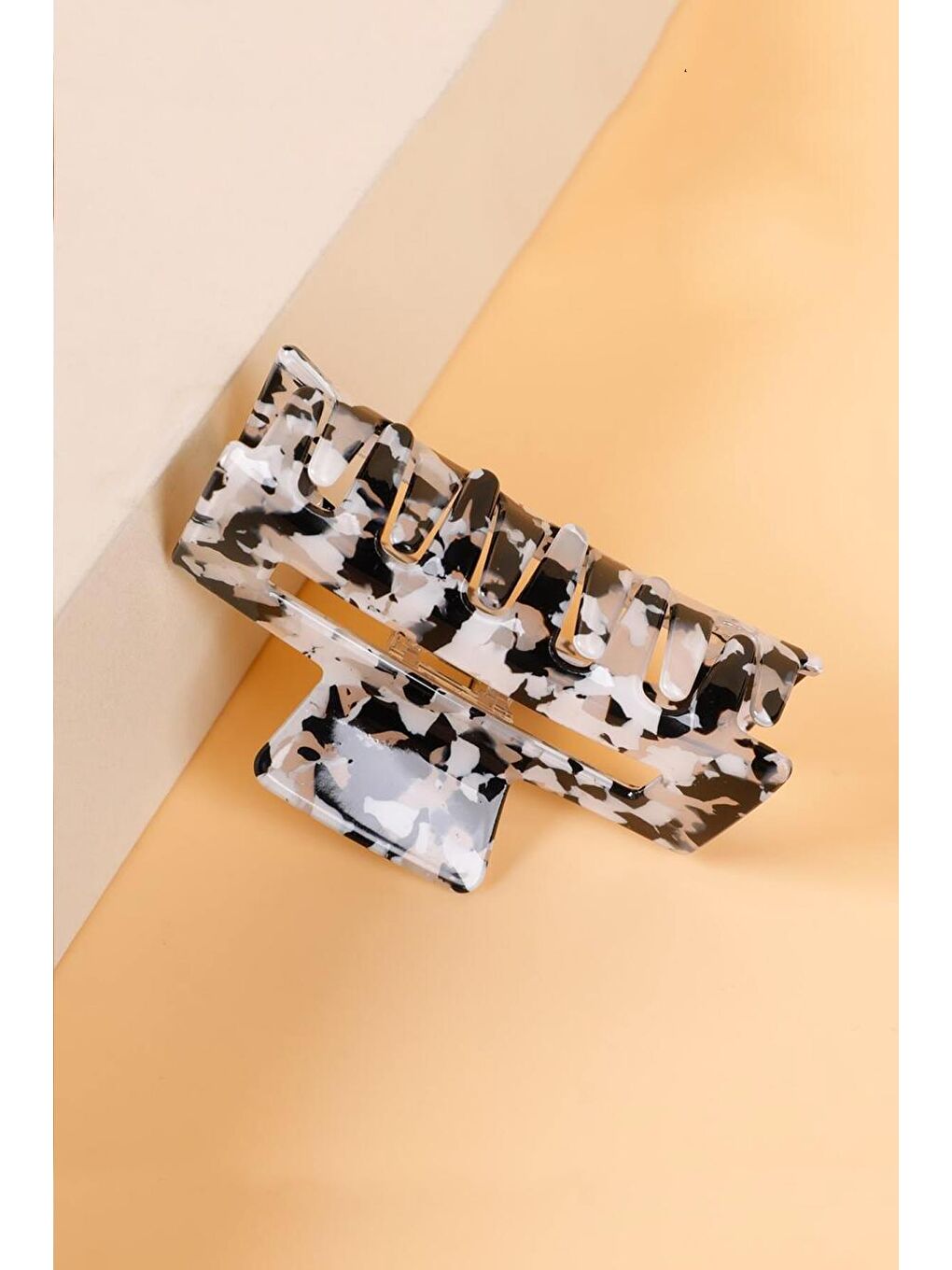 Milky Moo Siyah Beyaz Mermer Desenli Lüks Asetat Dikdörtgen Toka-7