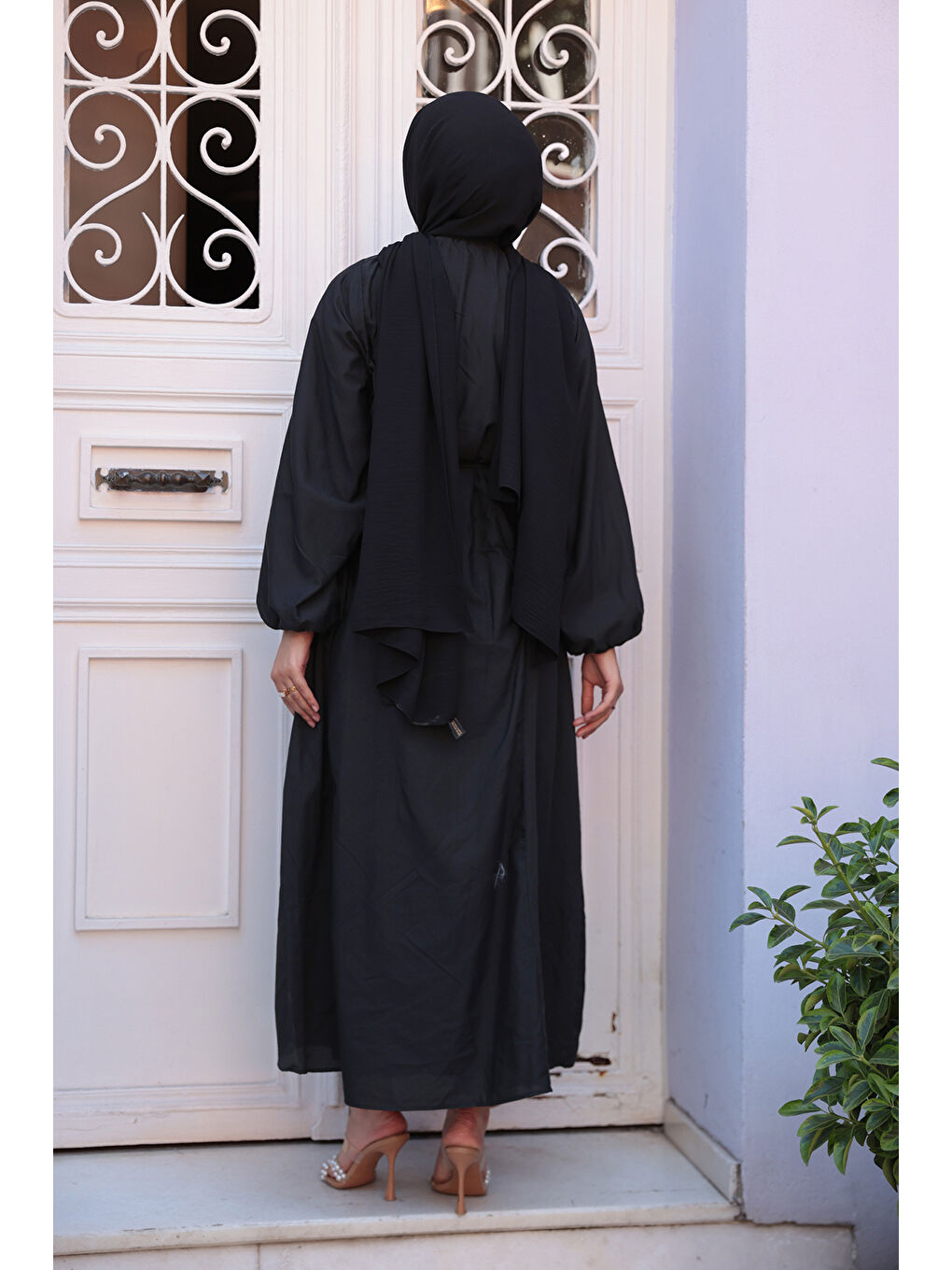 Kadın Ön Büzgülü Elbise  Siyah-4