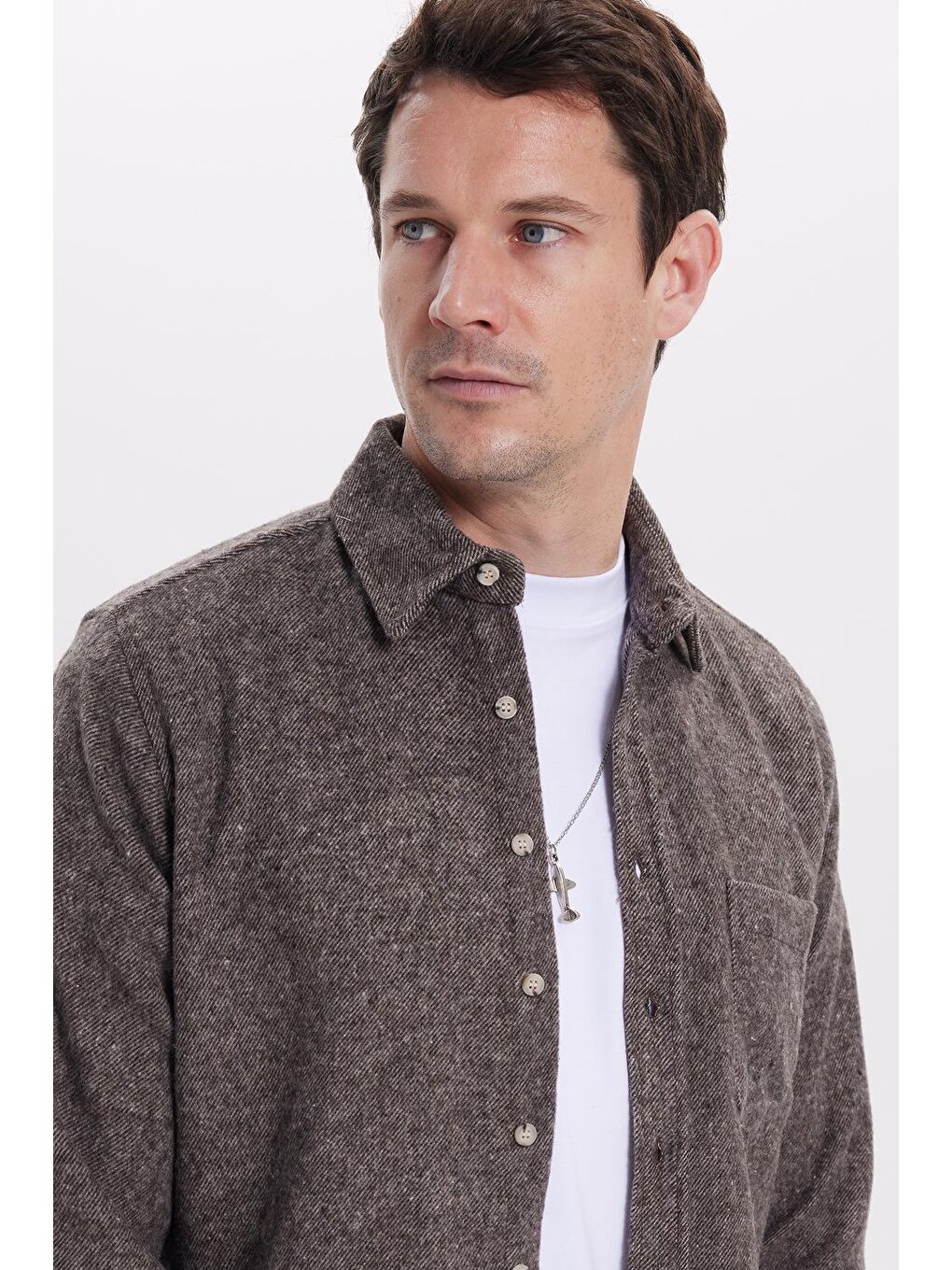 Erkek Regular Fit Klasik Kesim Düz Cepli Koyu Kahverengi Oduncu Gömlek-1