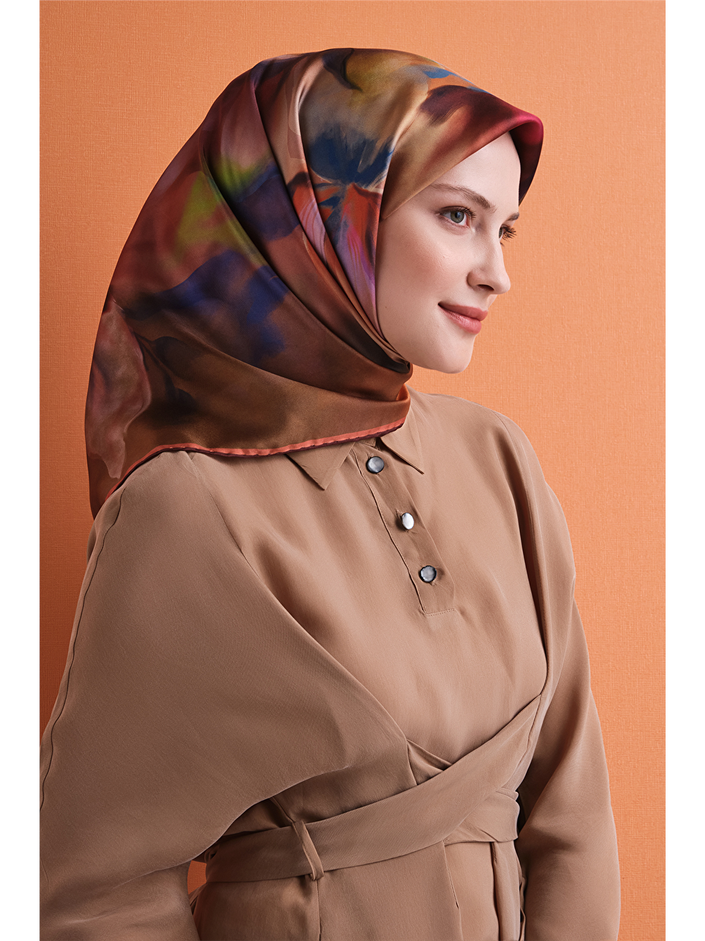 Kahverengi Saf İpek Twill Eşarp 9603d 36-2