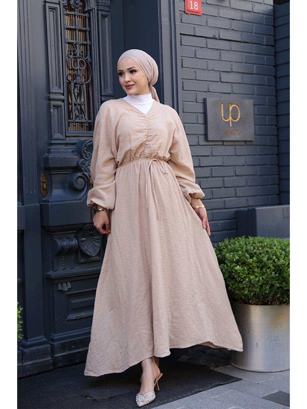 Bej Kadın Olivia Elbise Vizon-1