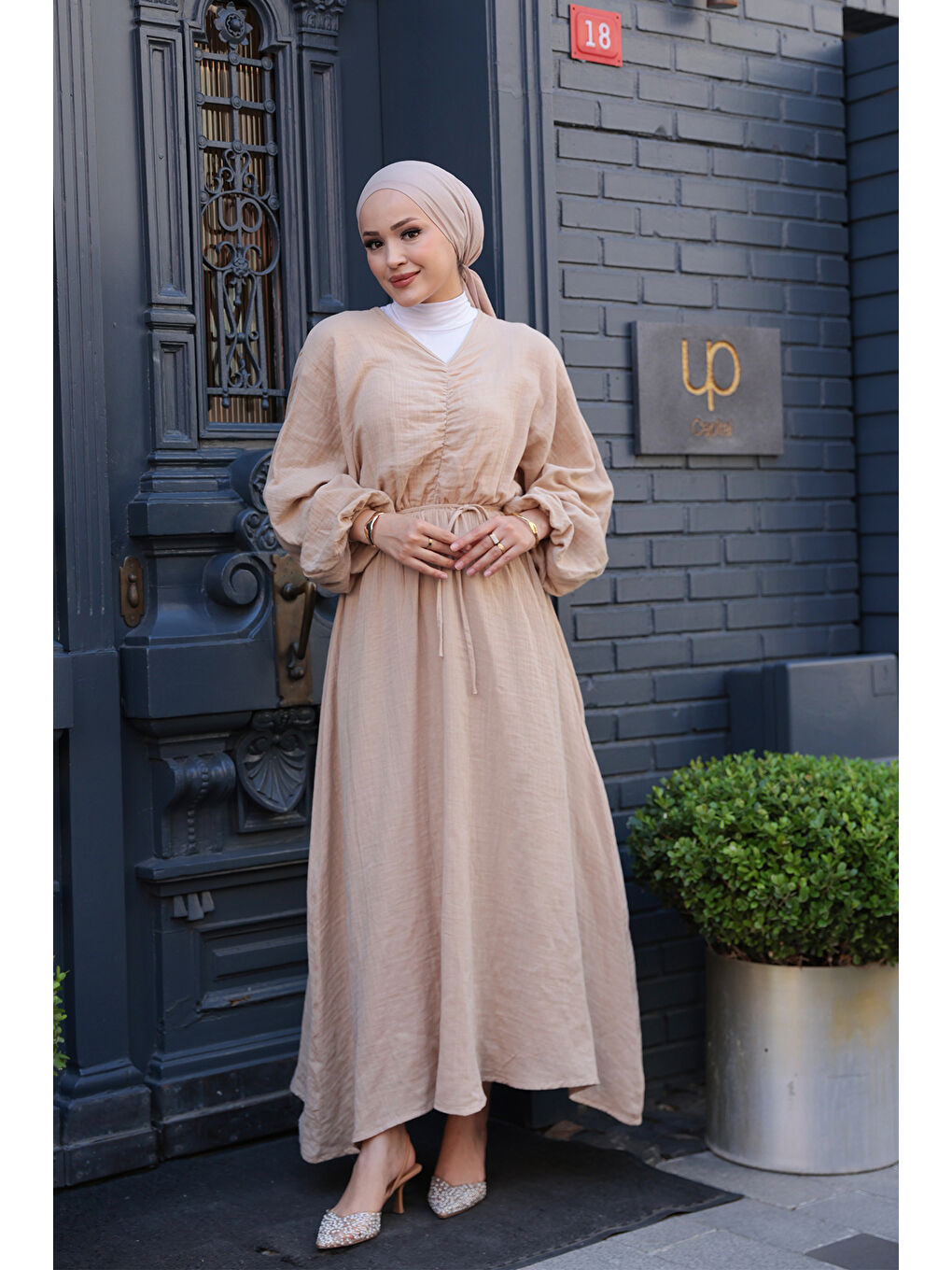 Bej Kadın Olivia Elbise Vizon-2