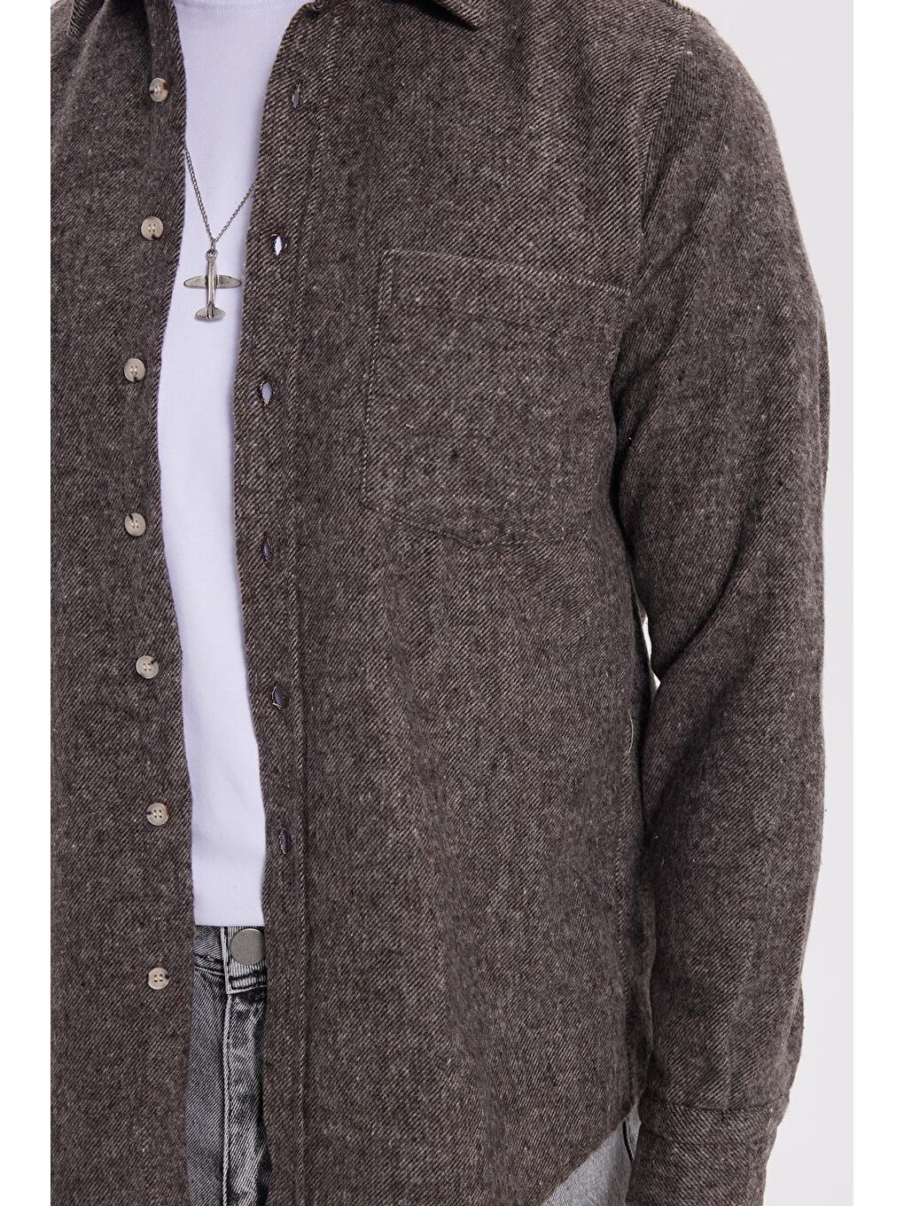 Erkek Regular Fit Klasik Kesim Düz Cepli Koyu Kahverengi Oduncu Gömlek-2