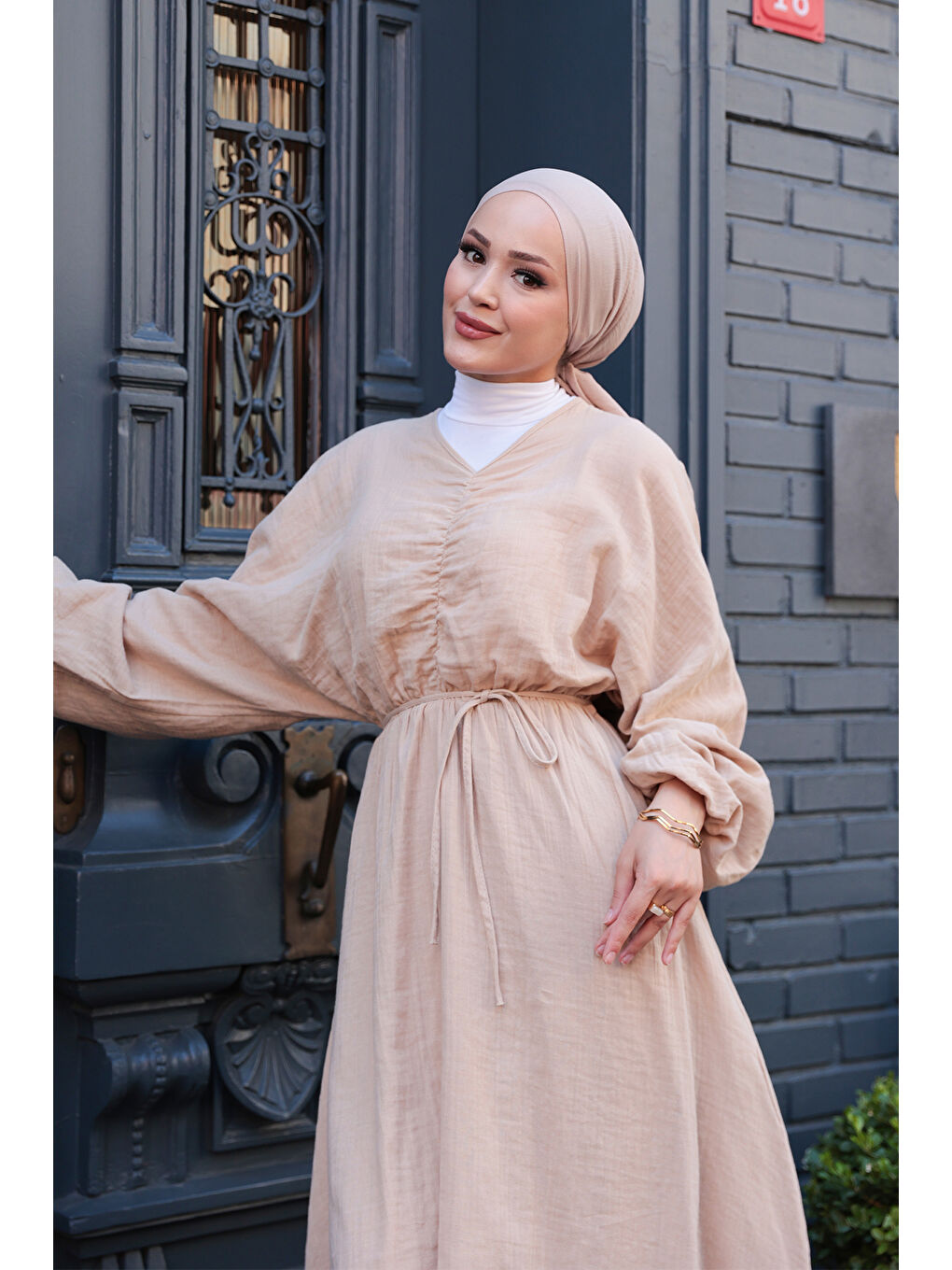 Bej Kadın Olivia Elbise Vizon-3