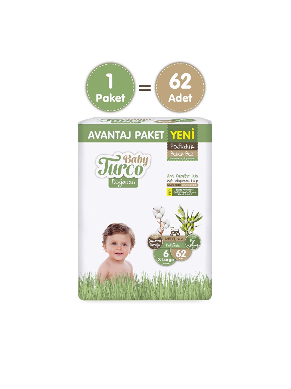 Doğadan Avantaj Paketi Pofuduk Bebek Bezi 6 Numara Xlarge 62 Adet-1